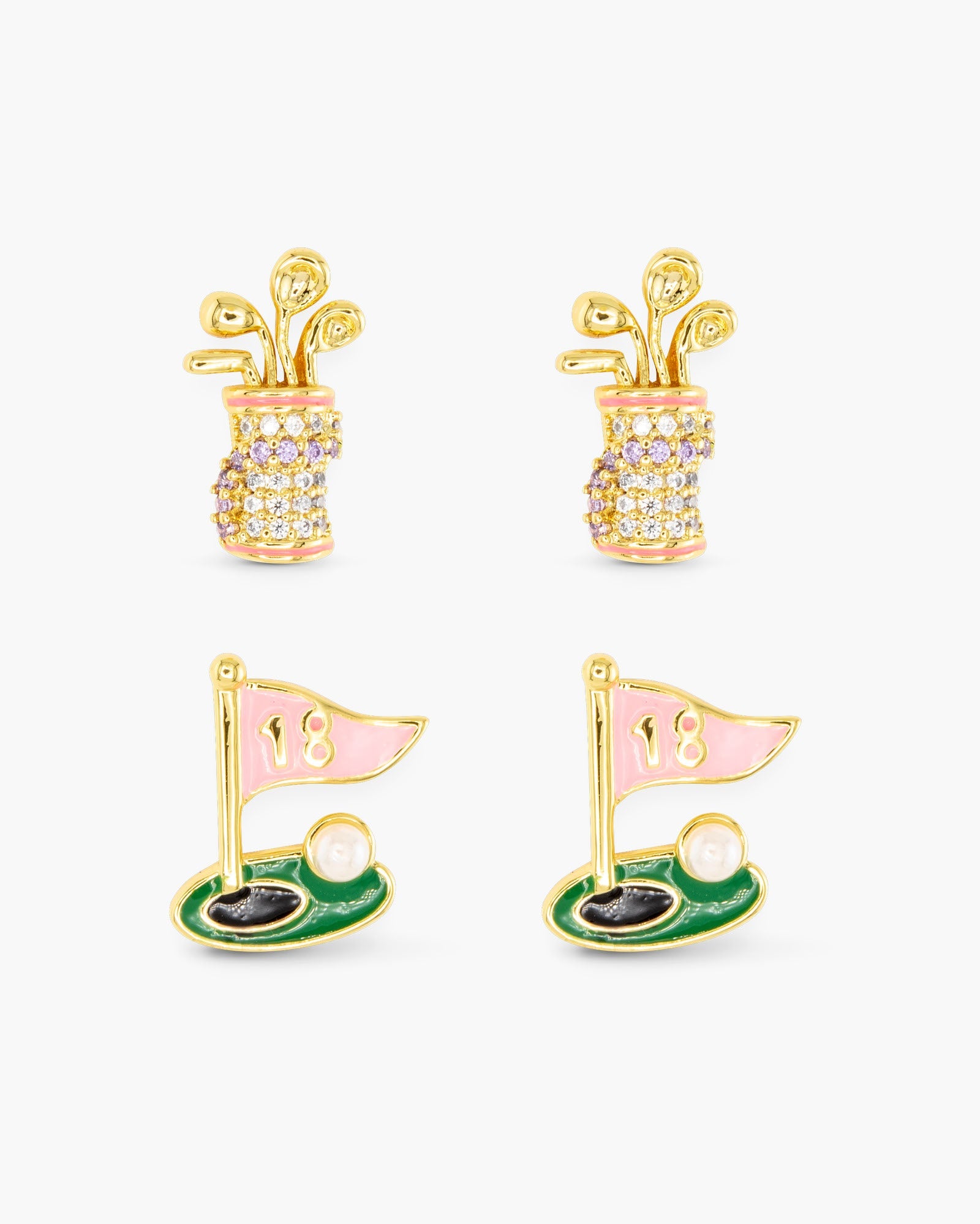 Gold CZ Golf Duo Earrings