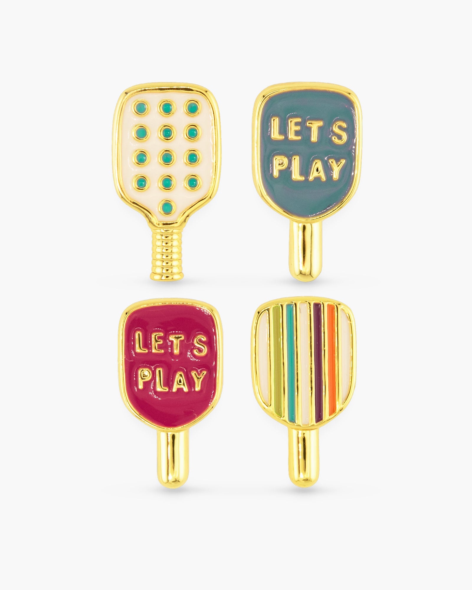 Gold Enamel Pickleball Duo Earrings
