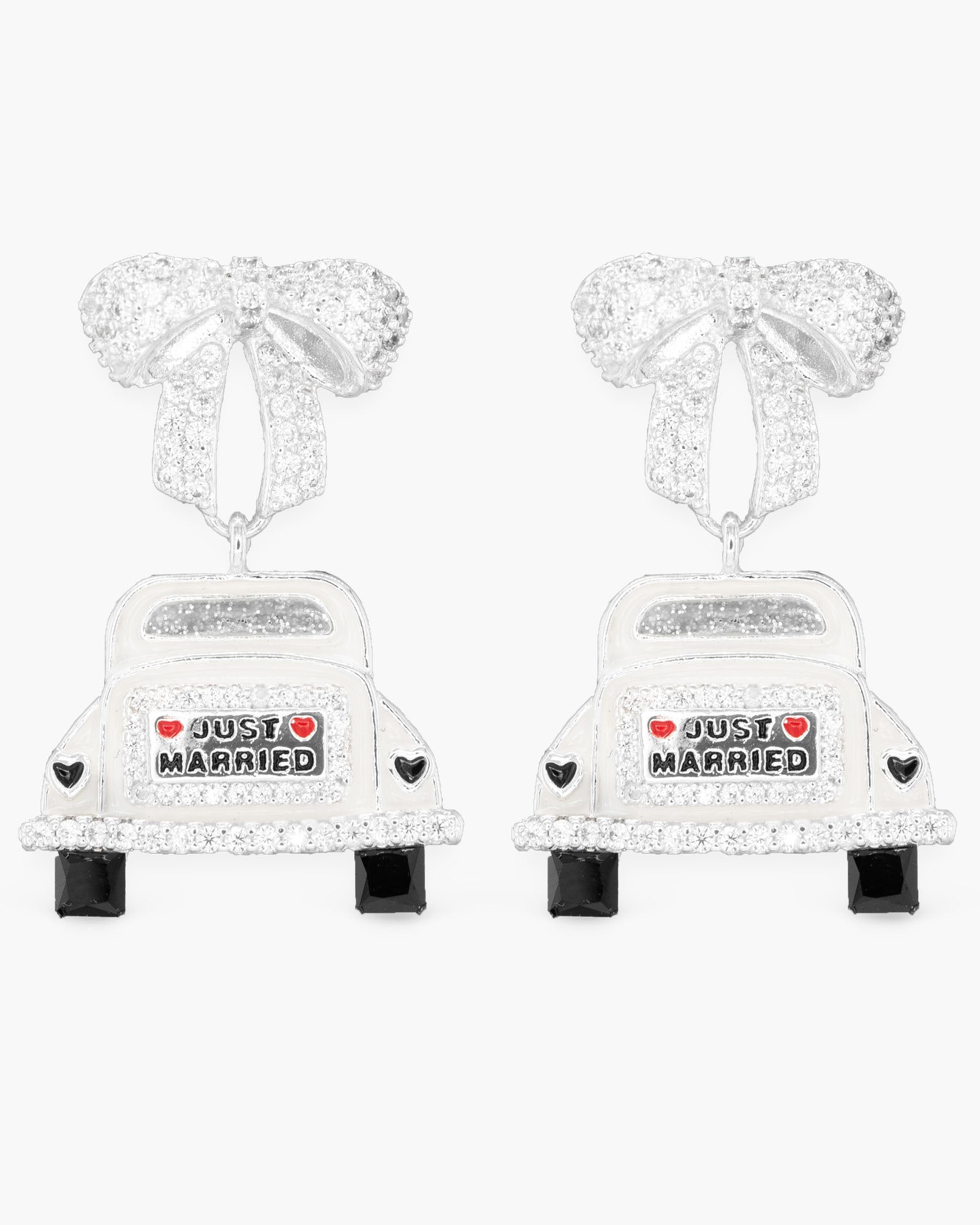 Silver CZ Just Married Earrings