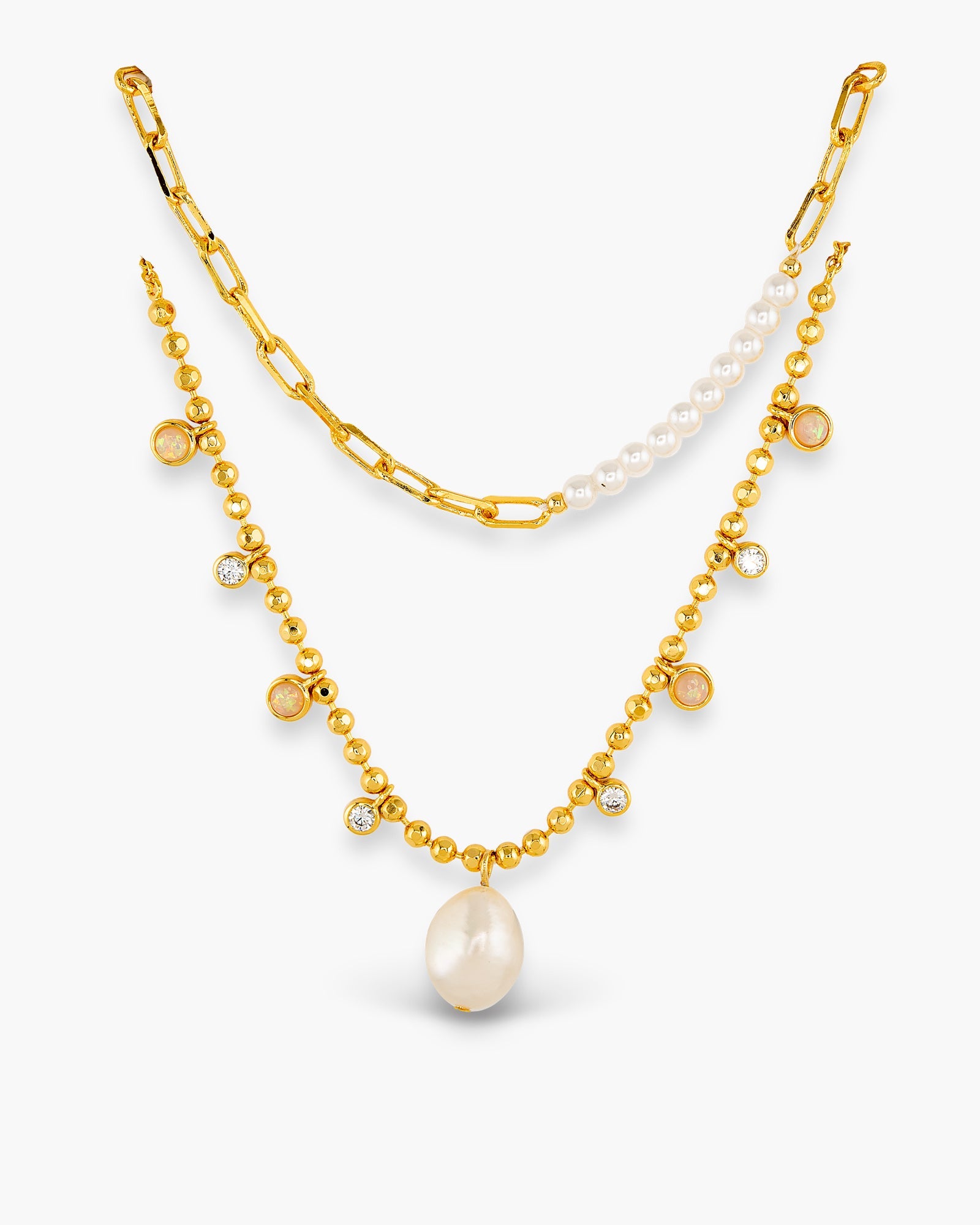 Gold CZ Dual Layer Chain Necklace