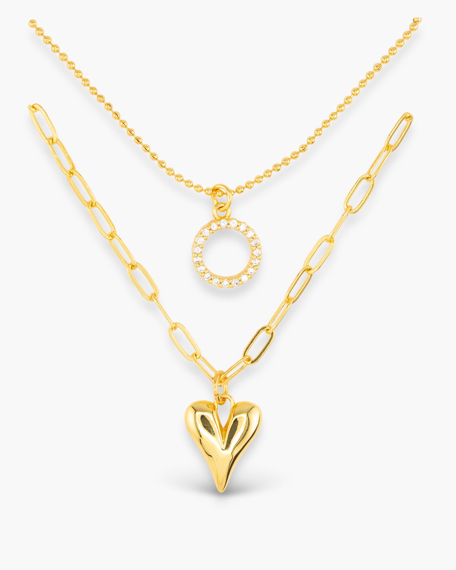 CZ Dual Layer Circle Heart Necklace