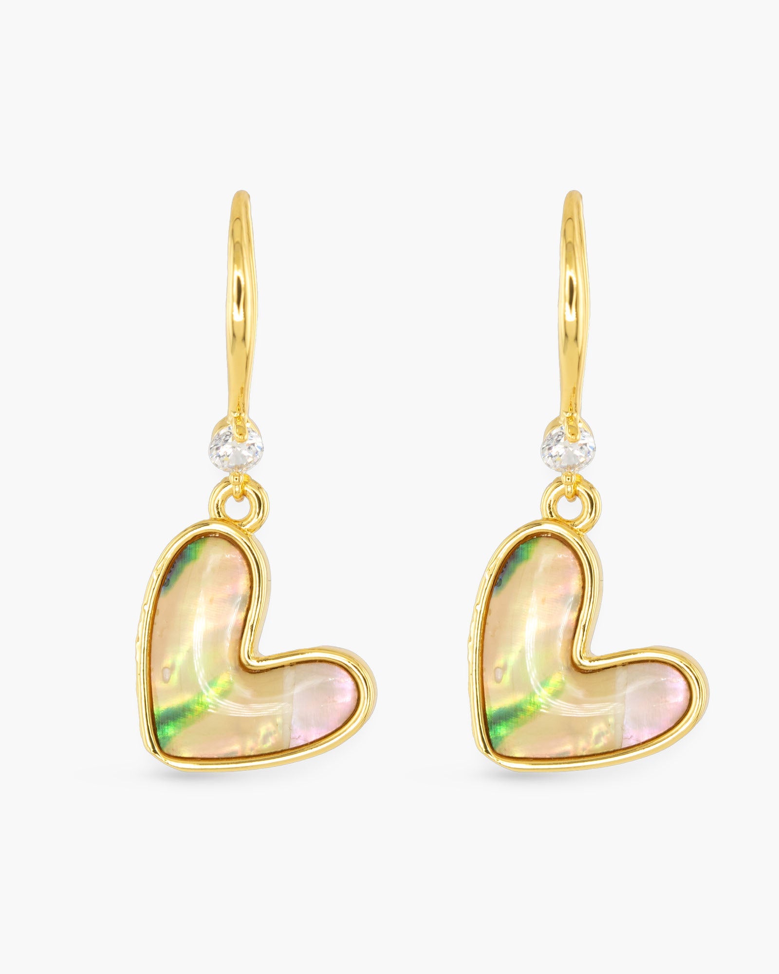 Gold Abalone Heart Drop Earrings