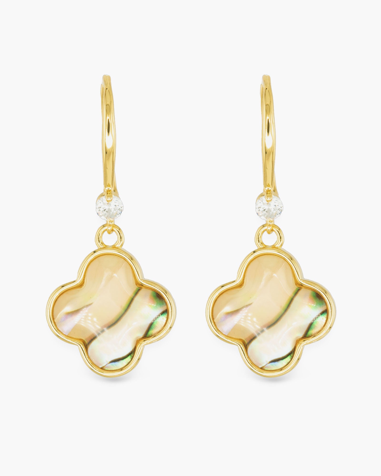 Gold Abalone Clover Drop Earrings