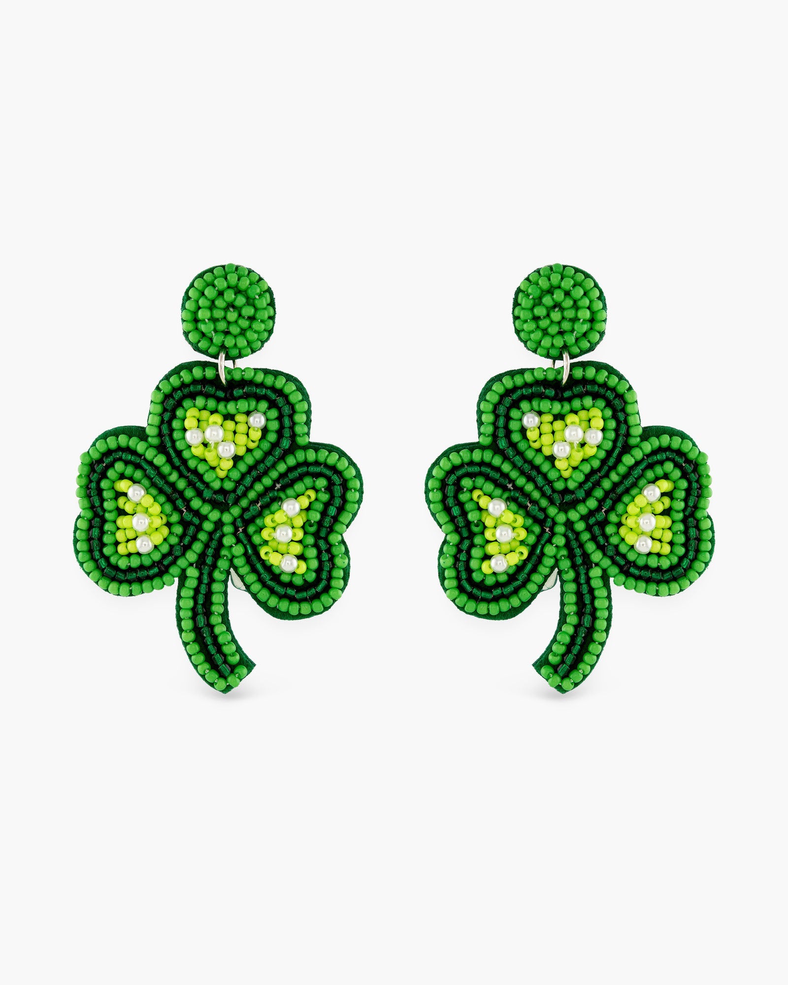 Beaded Green Clover Earrings