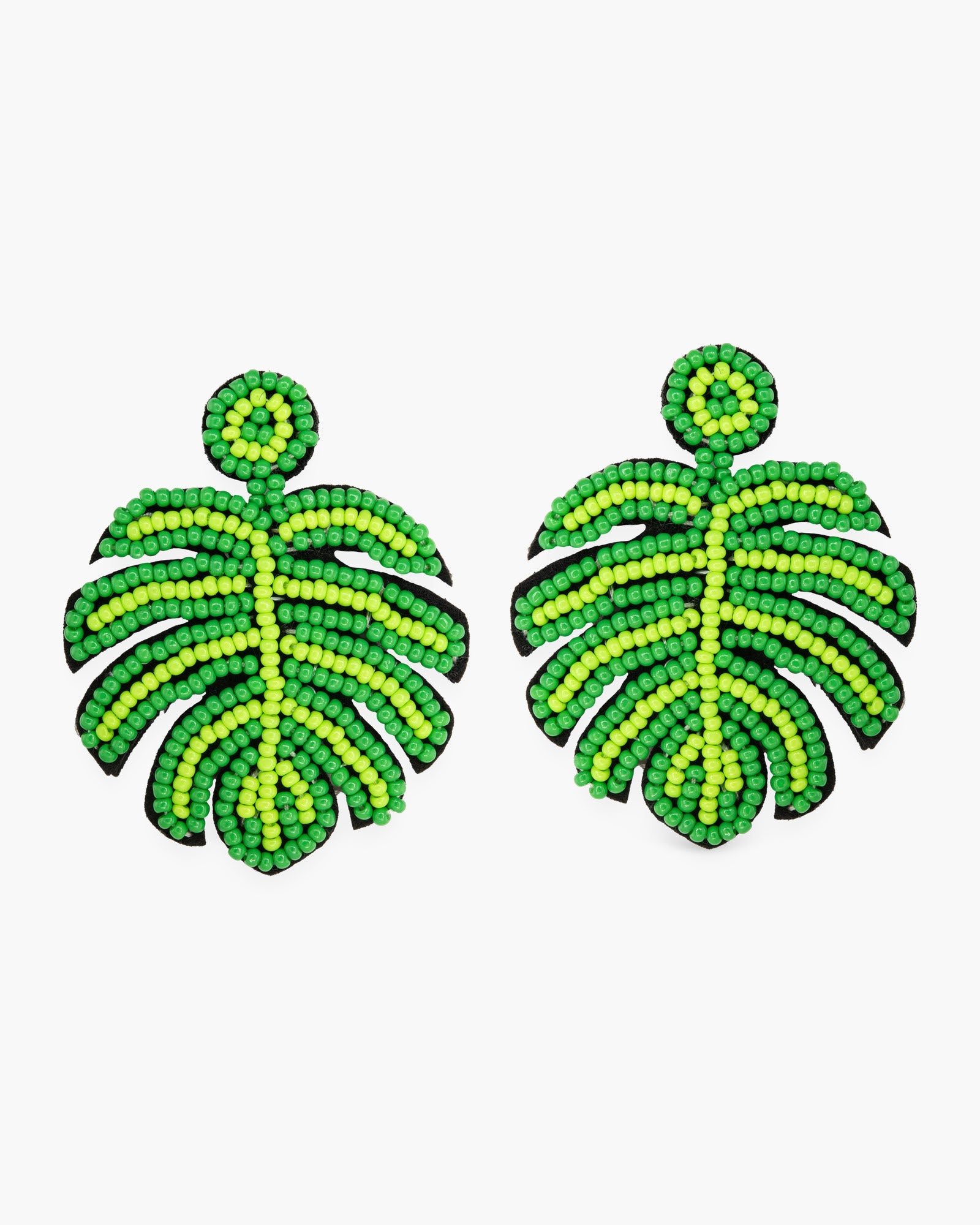 Beaded Monstera Leaf Earrings