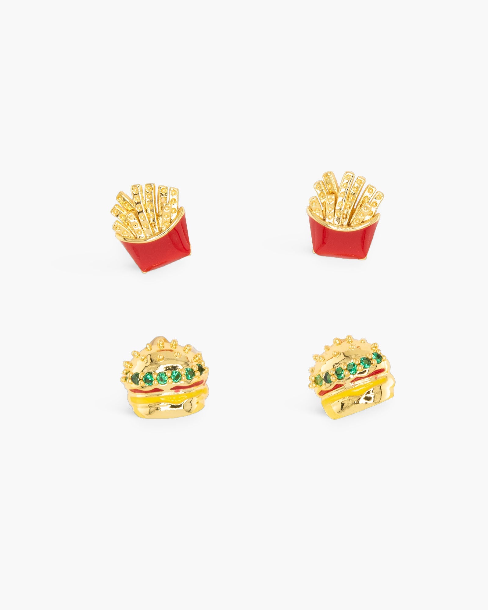 Gold CZ Hamburger Fries Earrings