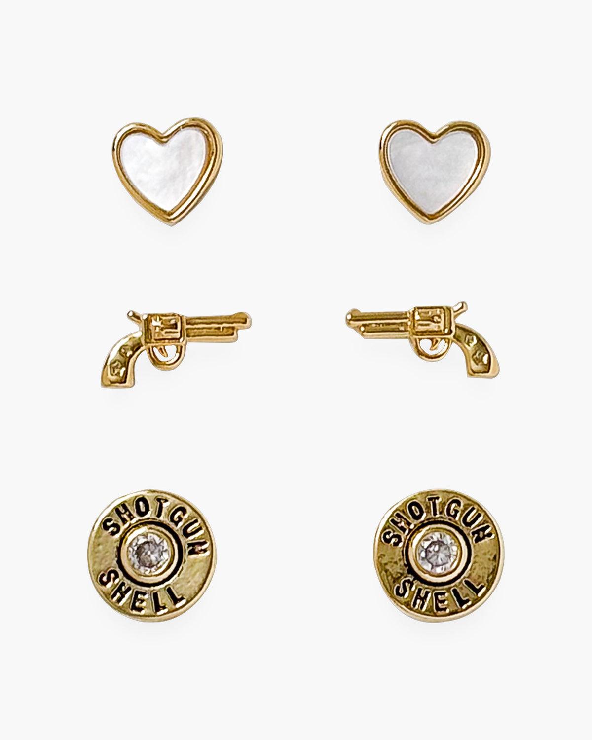 Gold CZ & MOP Shotgun Shell Duo Earrings