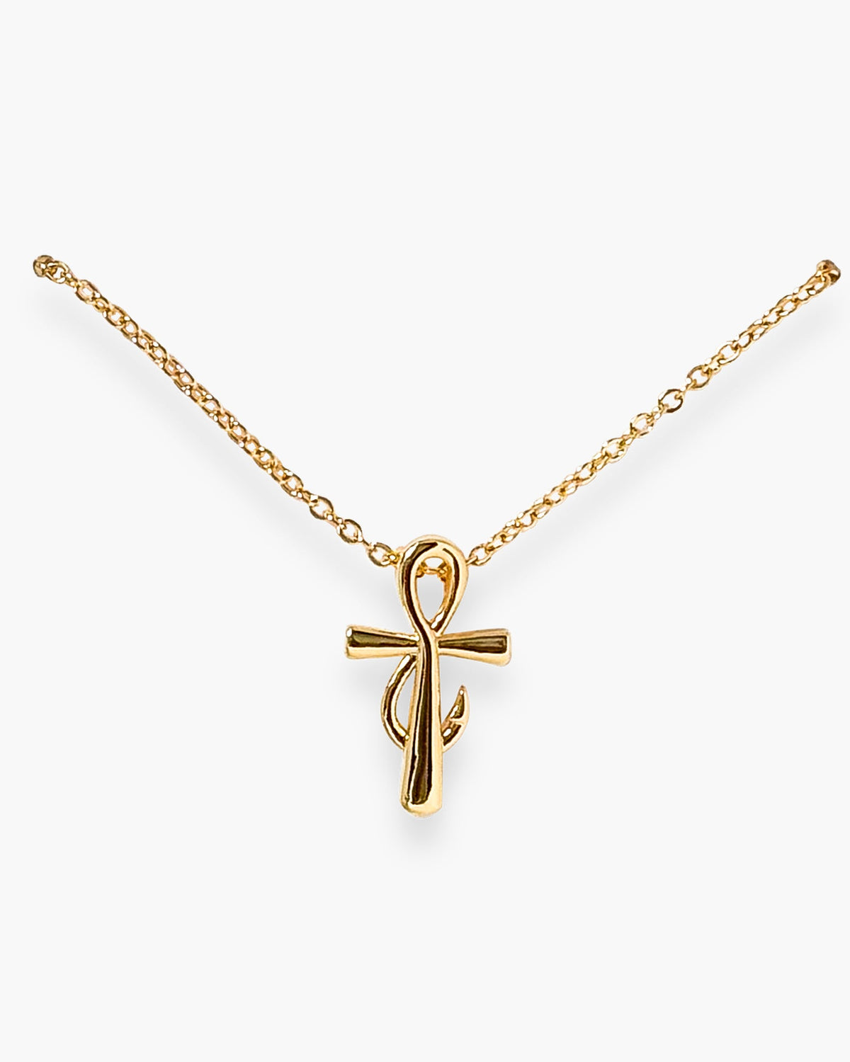 Gold Shepards Cross and Hook Necklace
