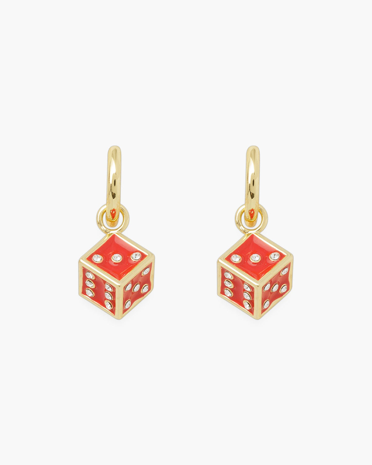 Gold CZ and Red Enamel Dice Earrings