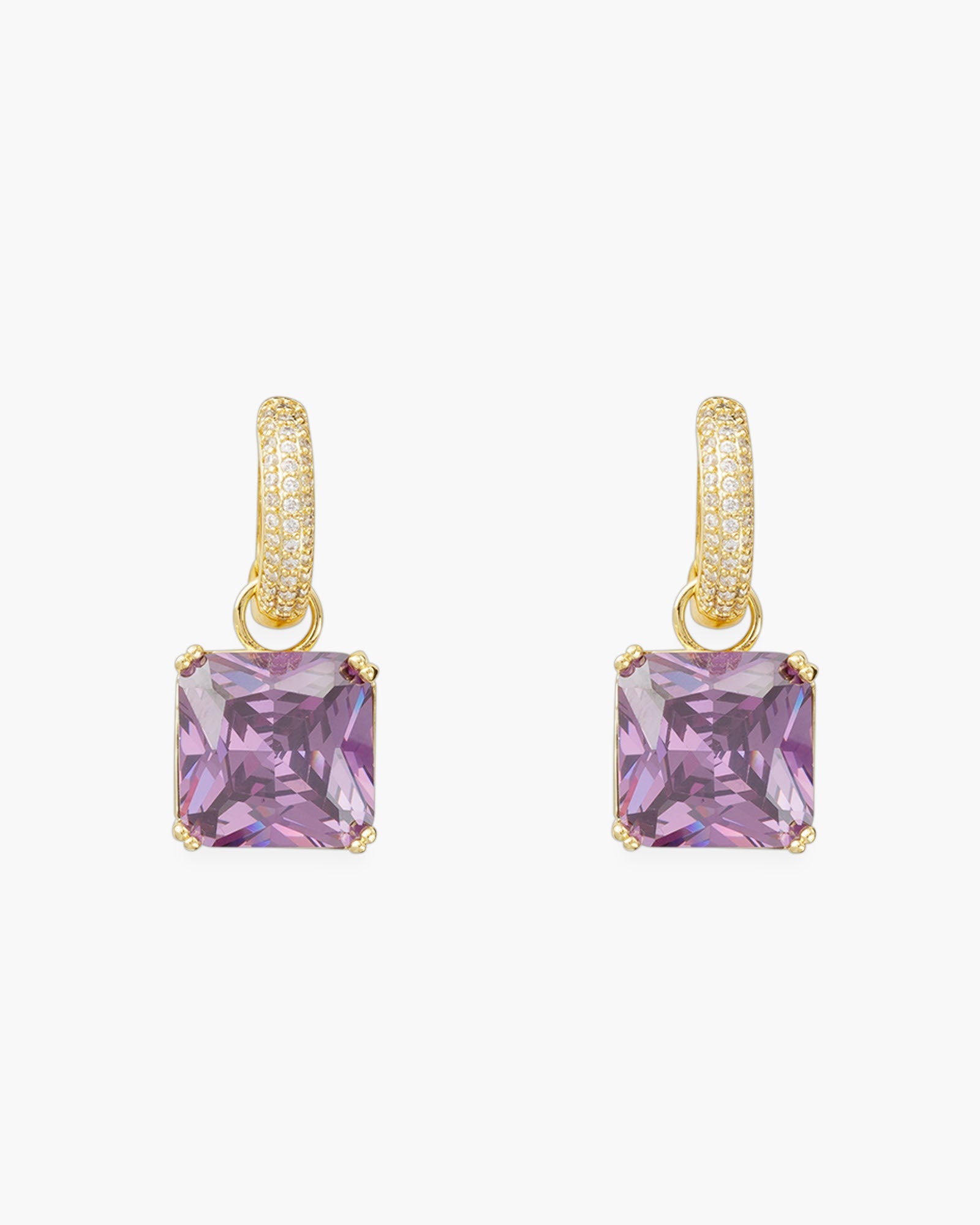Gold CZ and Crystal Square Earrings