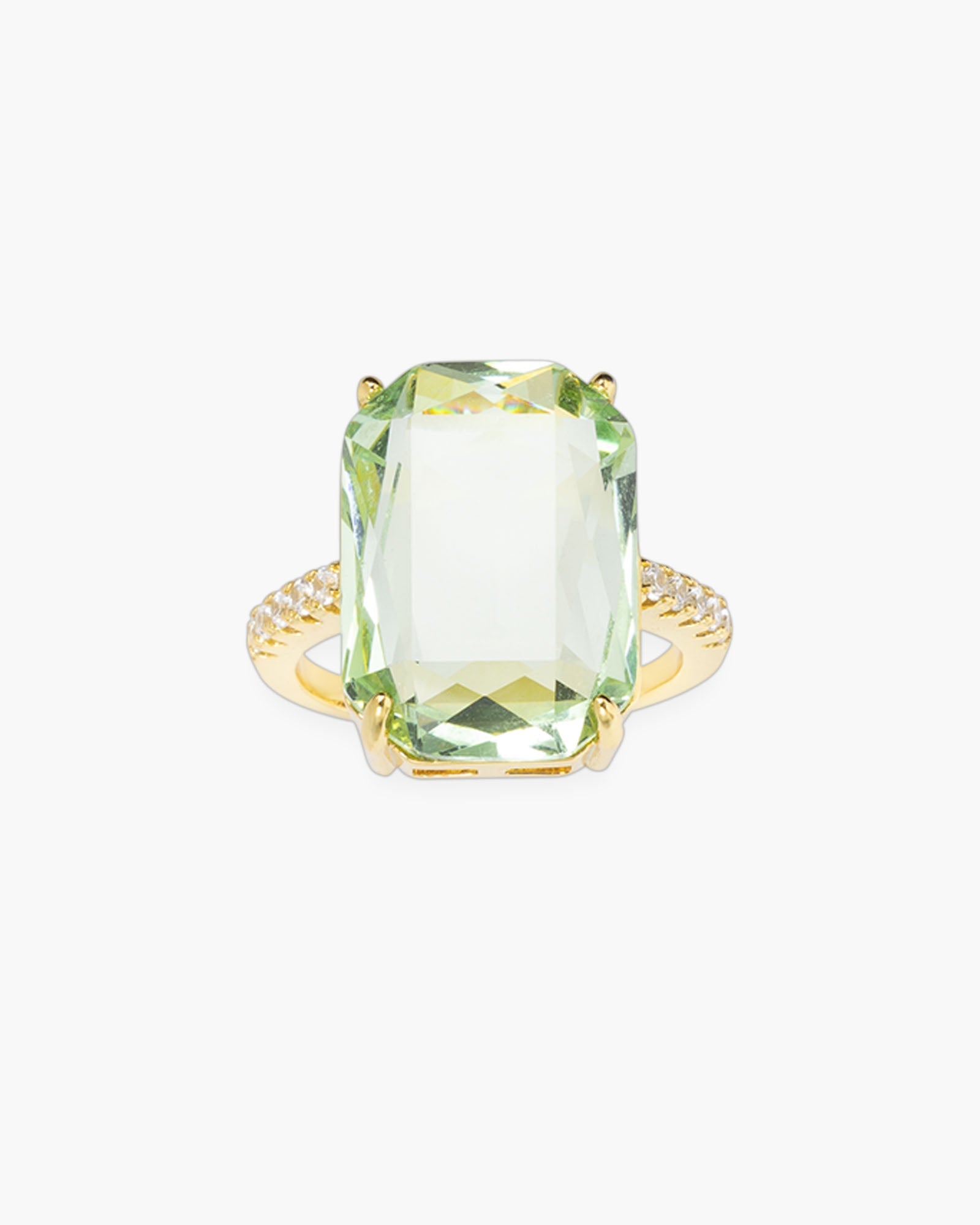 Gold CZ & XL Crystal Pale Green Ring