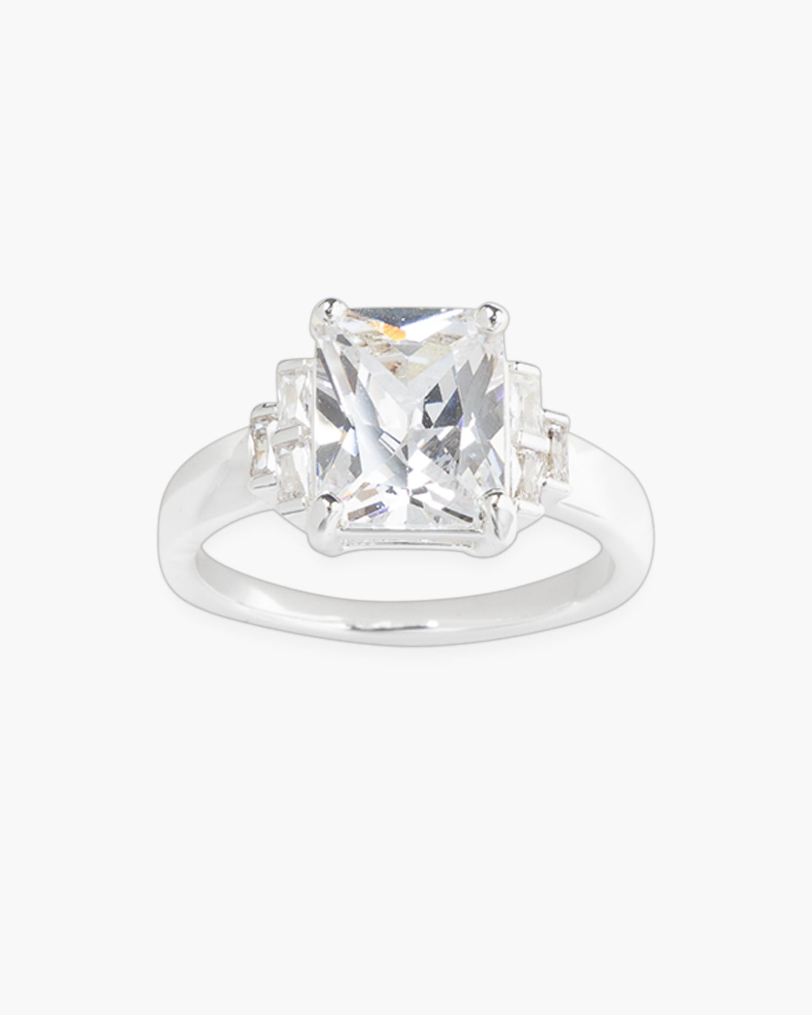 Silver CZ & Large Crystal Clear Ring