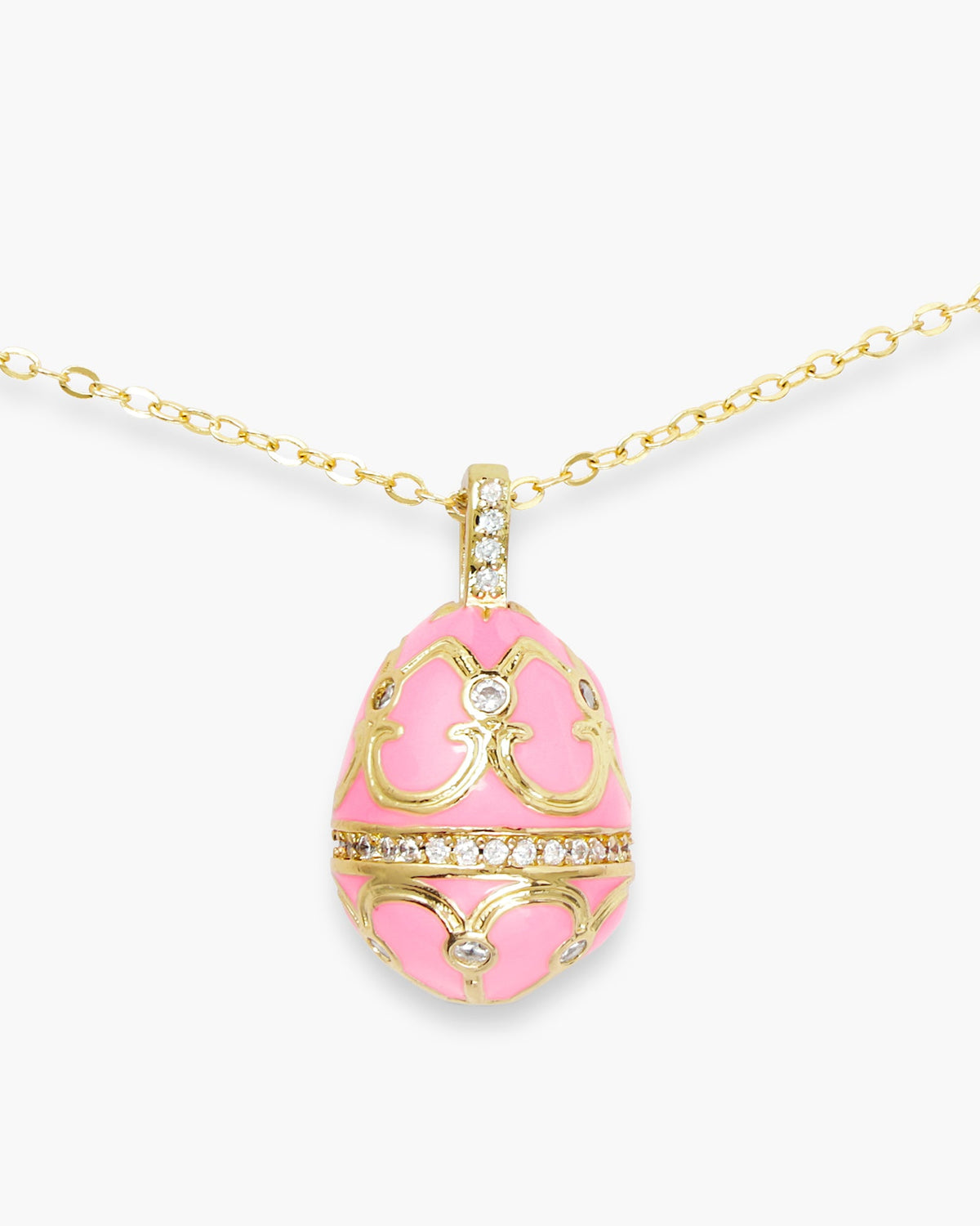 Gold CZ Enamel Egg Pendant Necklace