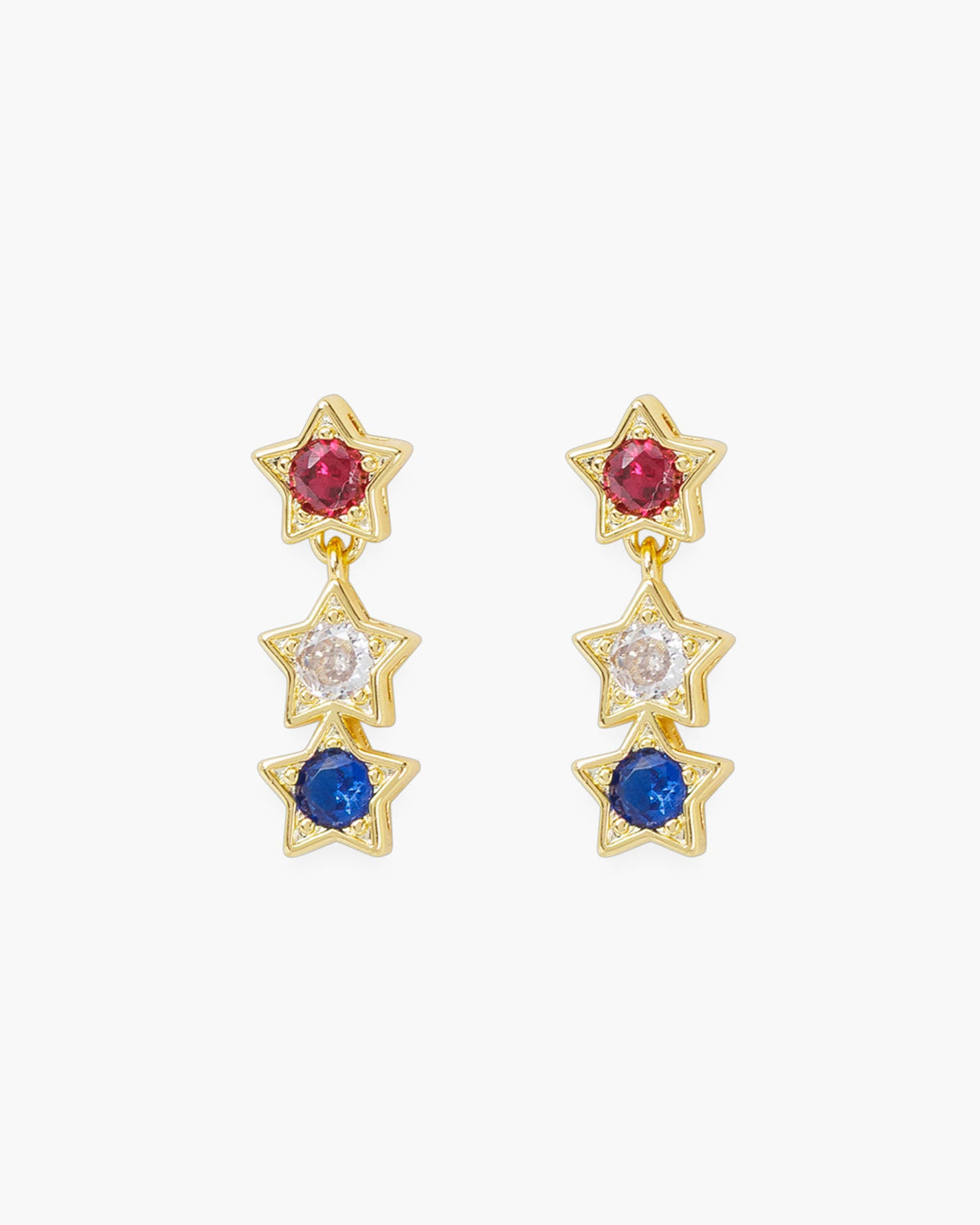 Gold Triple Star Red White Blue Earrings
