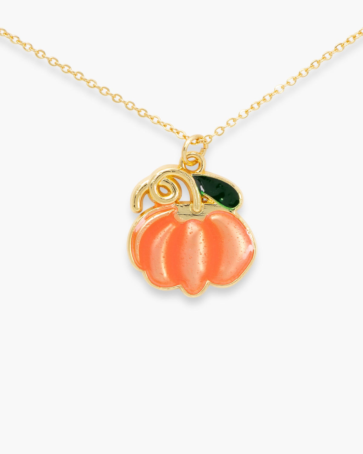 Gold CZ and Enamel Harvest Pumpkin Necklace