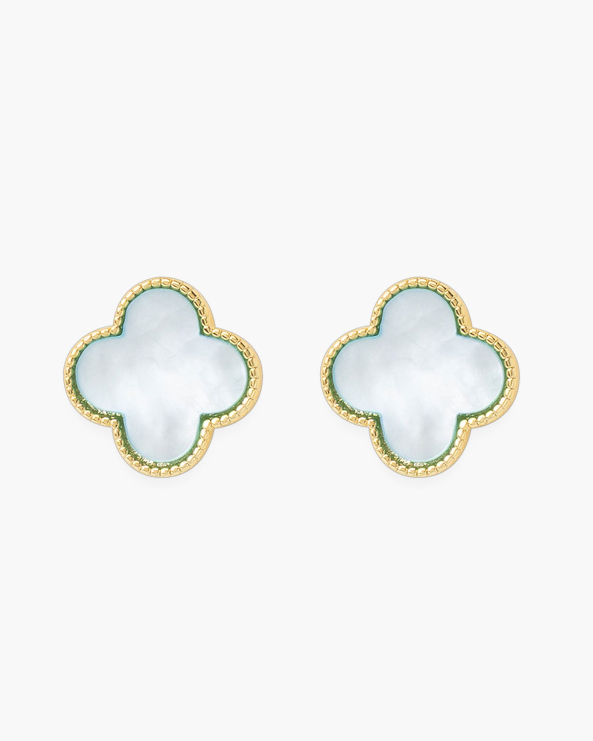 Gold MOP Clover Light Blue Abalone Earrings
