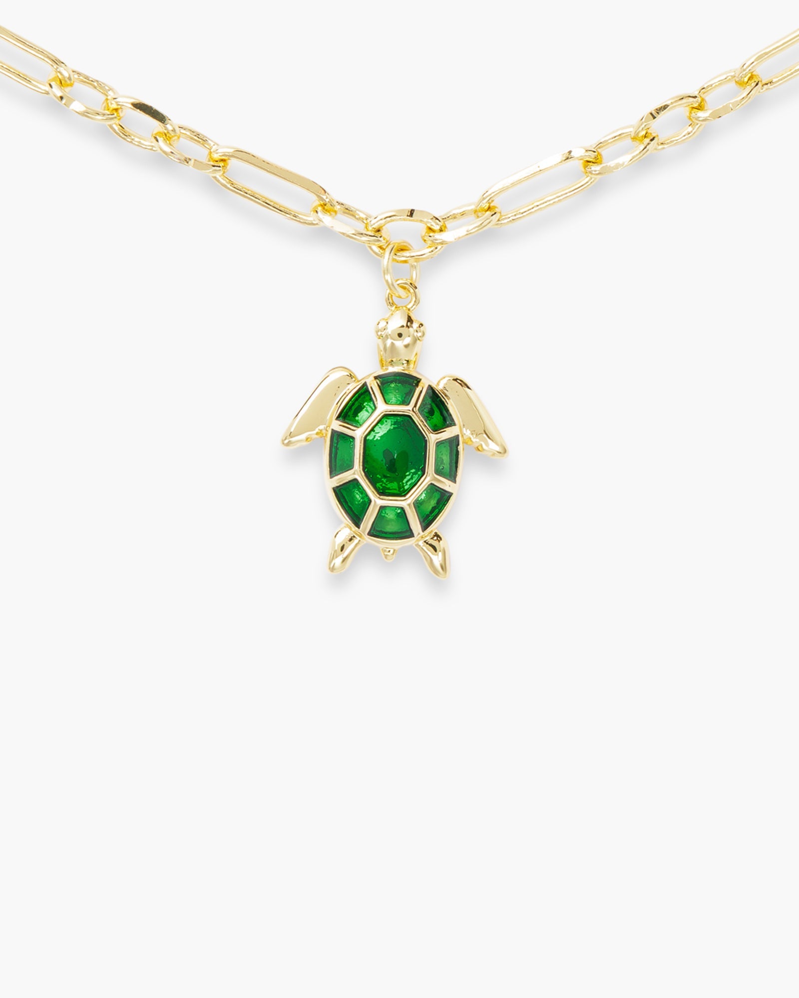 Gold Enamel Green Sea Turtle Necklace