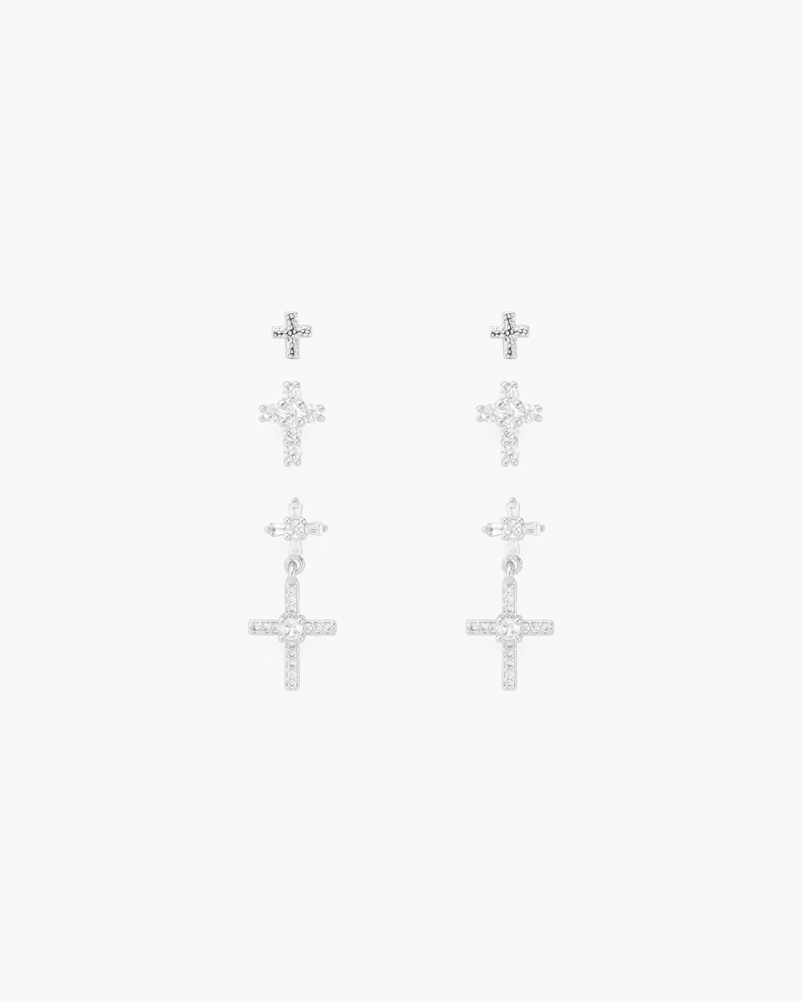 CZ Trio Cross with Drop Earrings