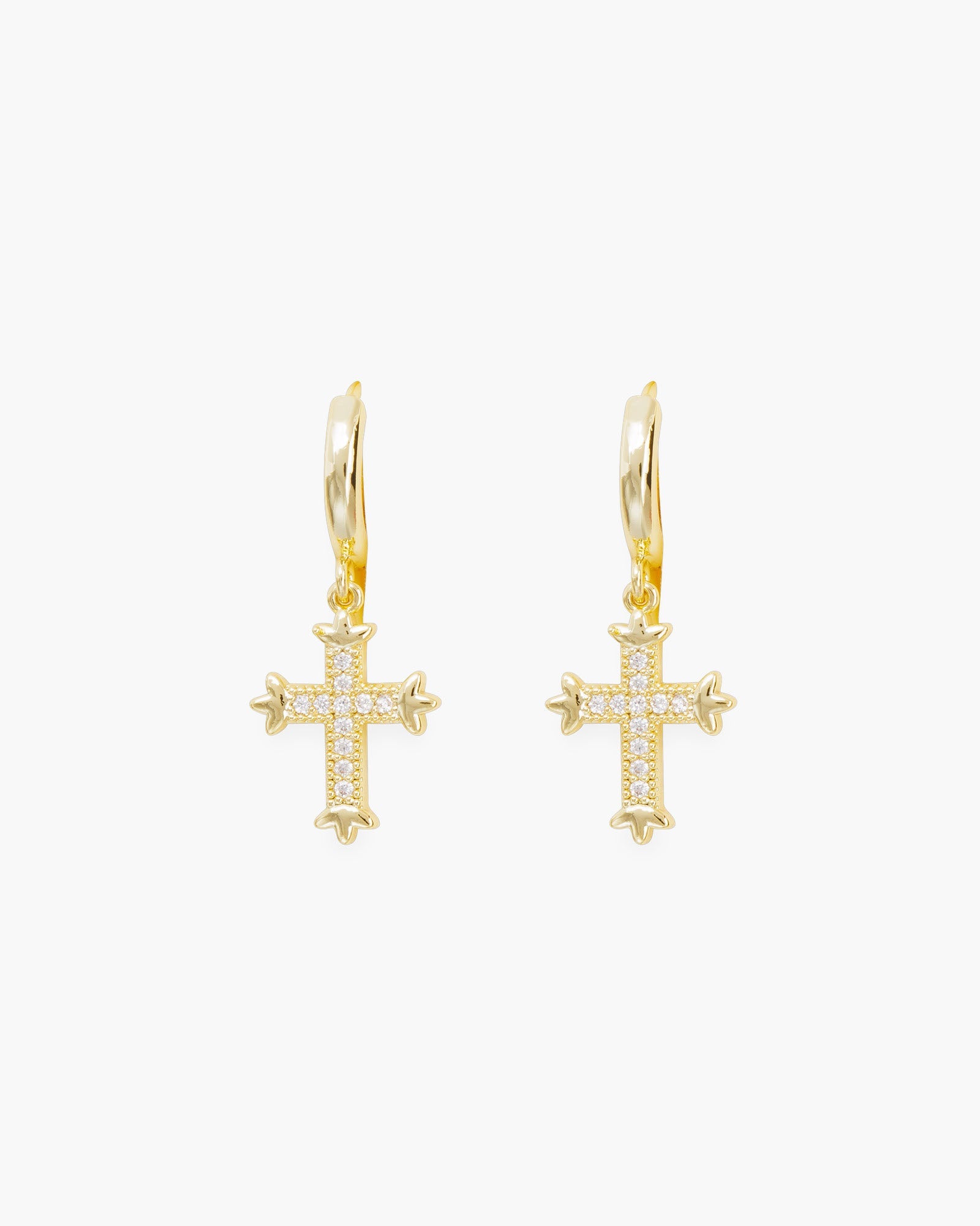 CZ Hoop Small Vintage Cross Earrings
