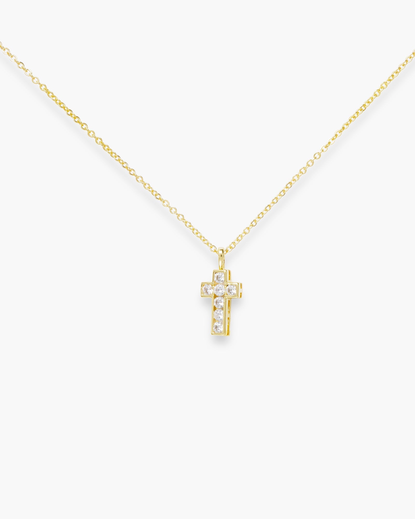 Gold CZ Small Framed Cross Necklace