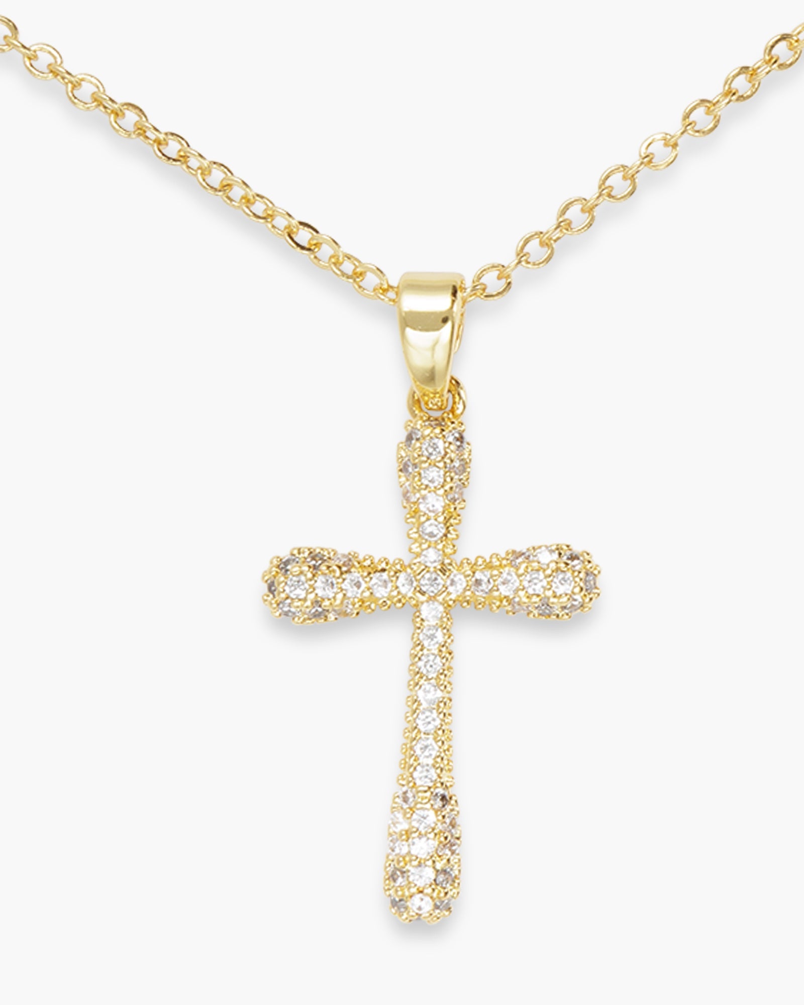 Gold CZ Droplet Cross Necklace