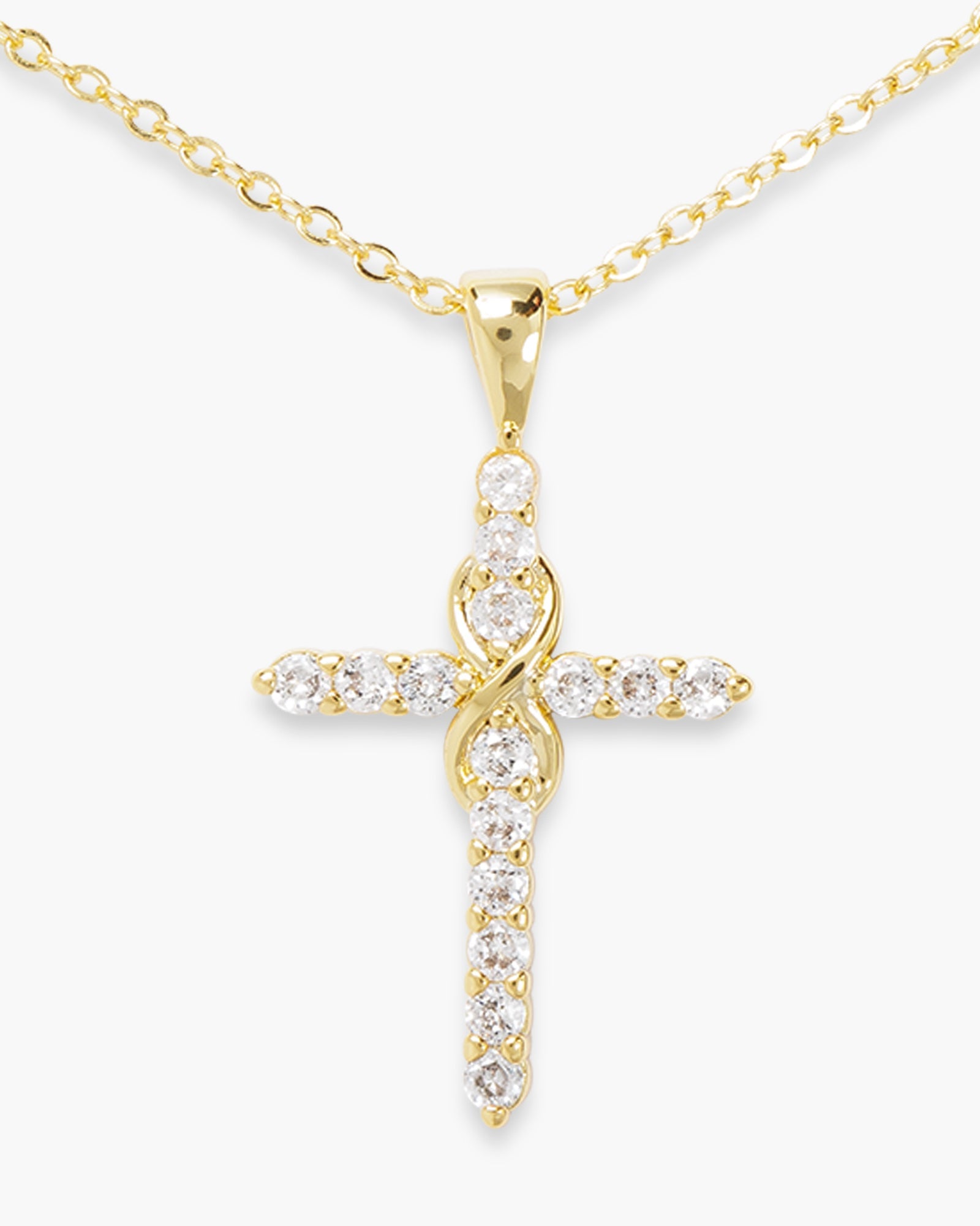 Gold CZ Inifinity Cross Necklace