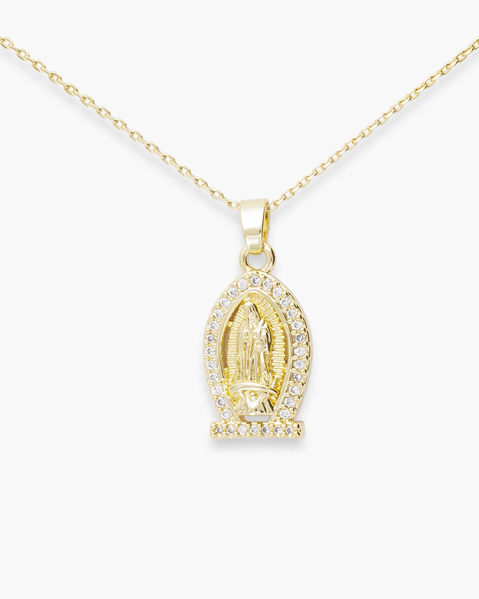 Gold CZ Miraculous Medals Flat Bottom Necklace