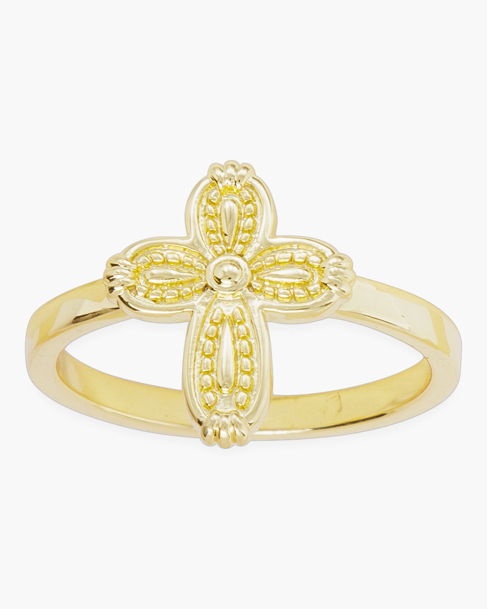 Gold Patterned Small Cross Ring