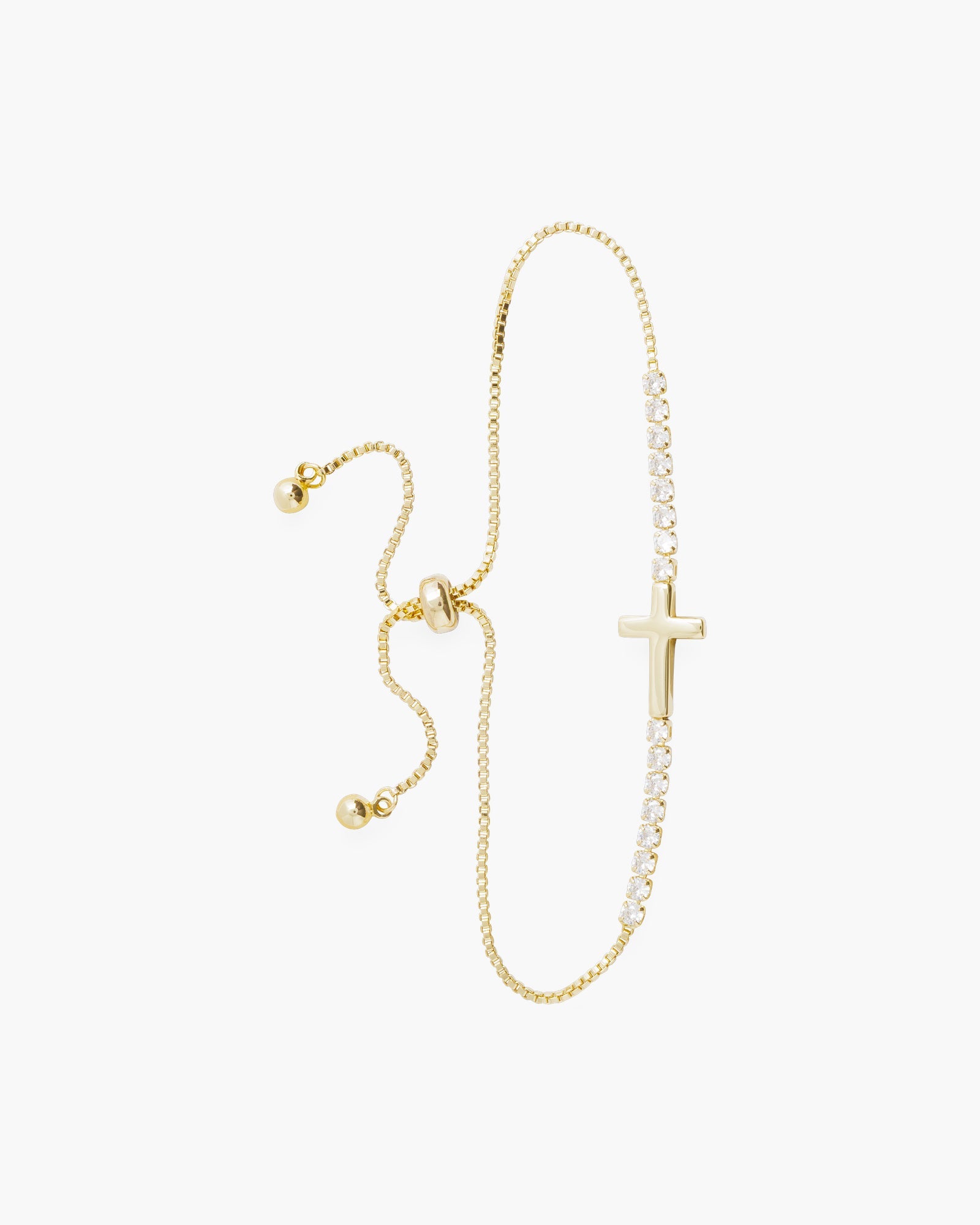 Gold CZ and Smooth Cross Pull Cord Bracelet