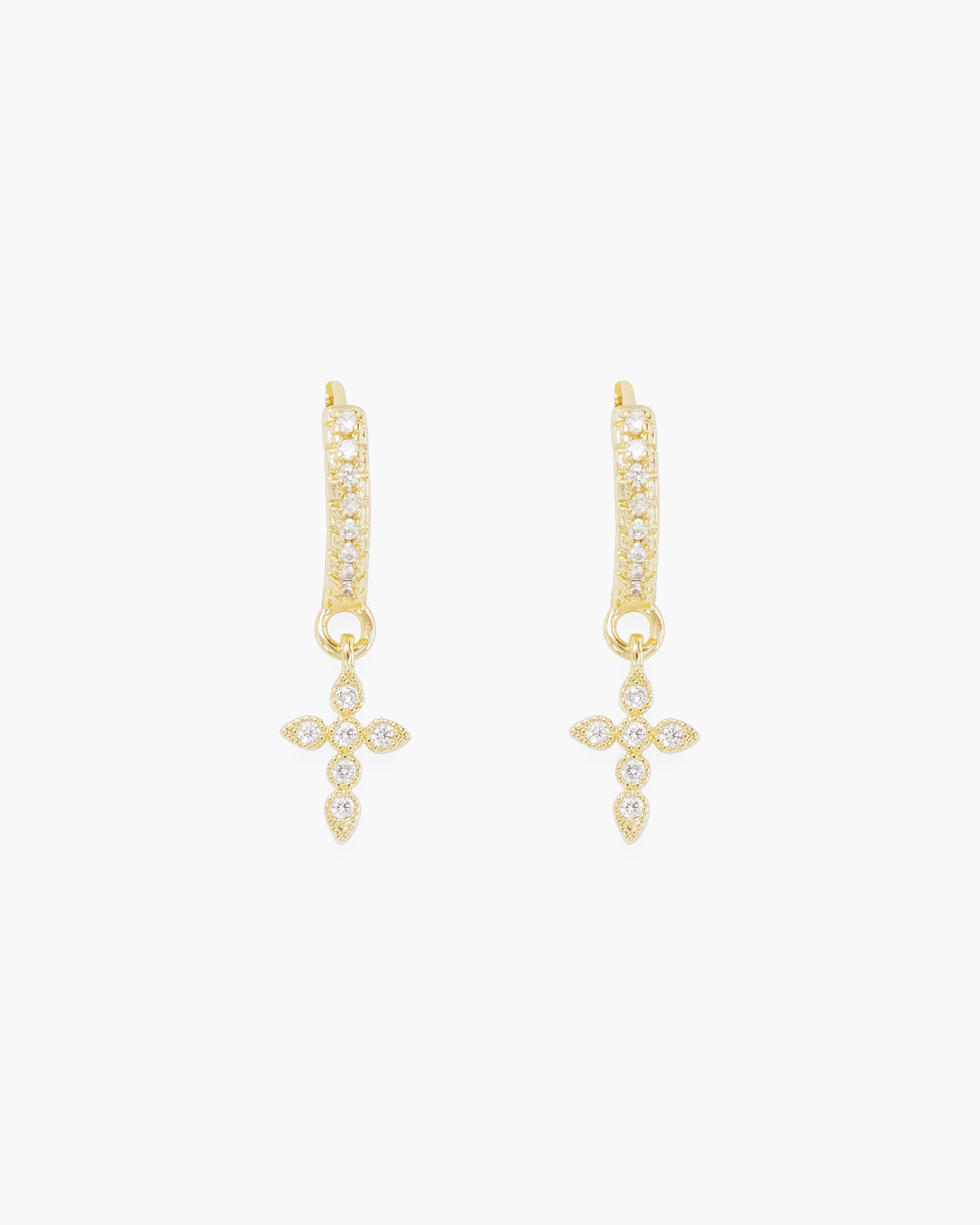 CZ Hoop Small Cross Drop Earrings