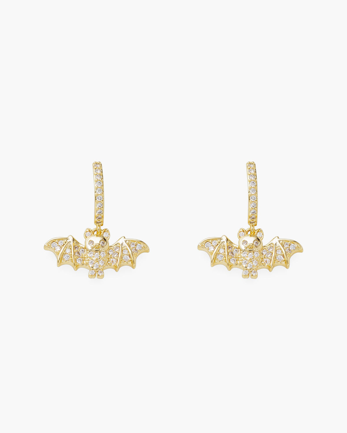 Gold CZ Bat Hoop Drop Earrings