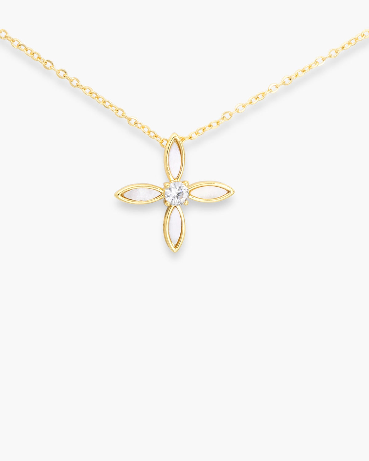 Gold CZ MOP Floral Pendant Necklace