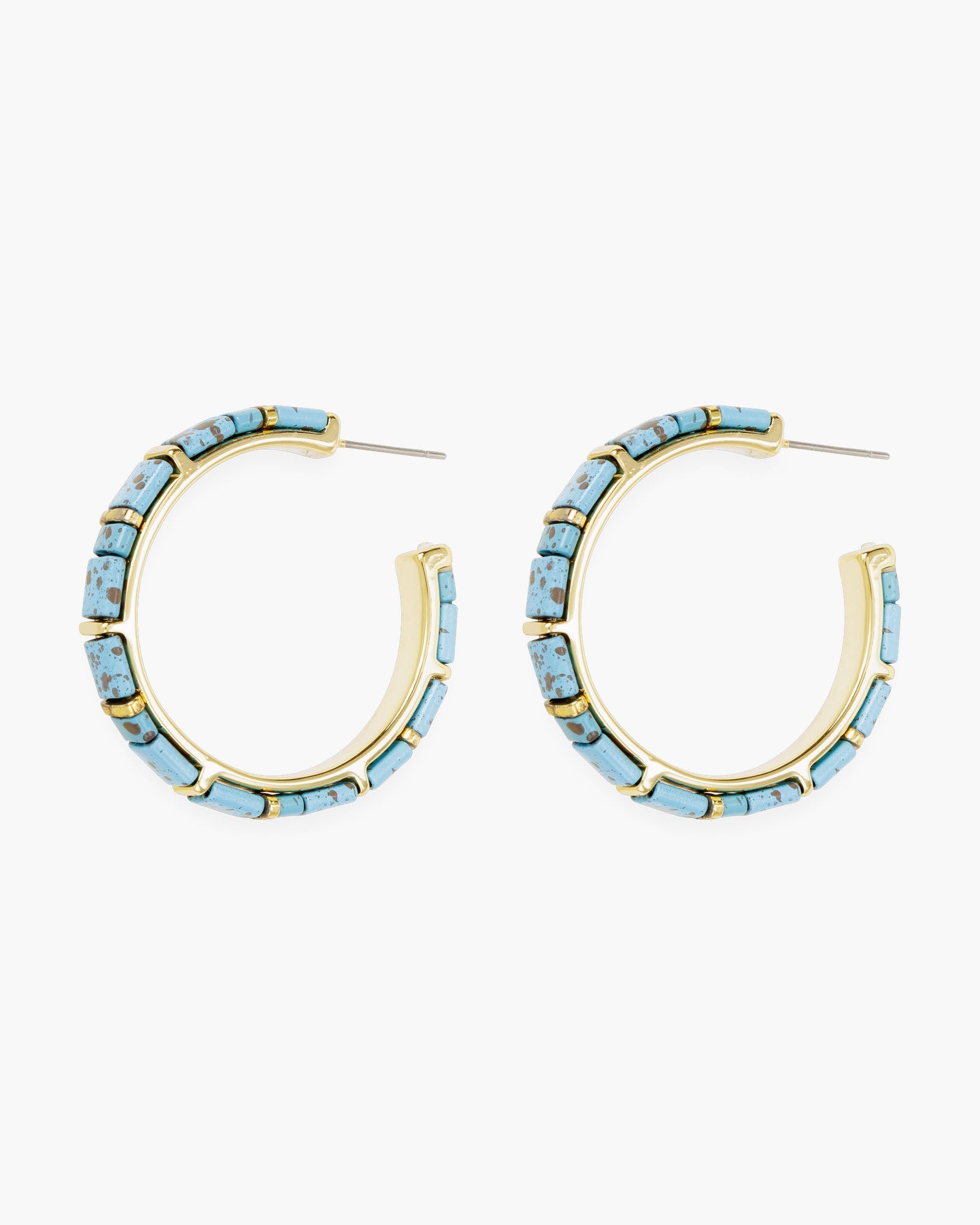 Gold Patterned Flat Bead Hoop Earrings