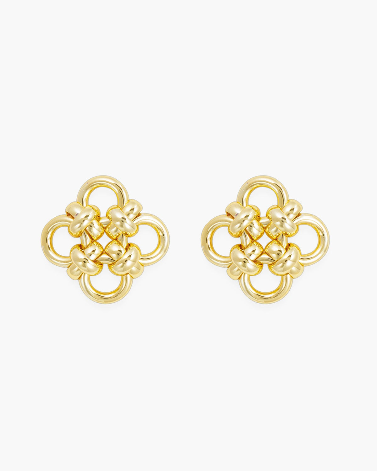 Gold Polished Woven Quatrefoil Earrings