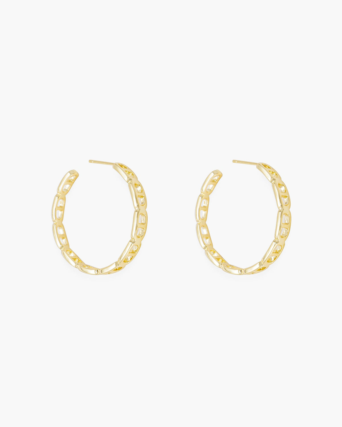 Gold Polished Open Chain Link Large Hoop Earrings