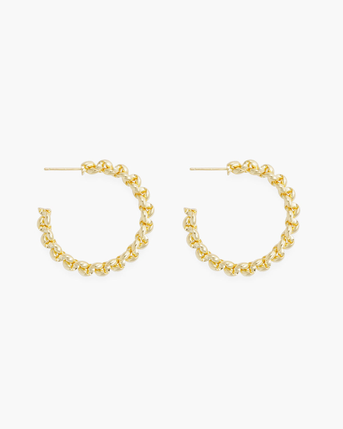 Gold Polished Tight Chain Link Large Hoop Earrings