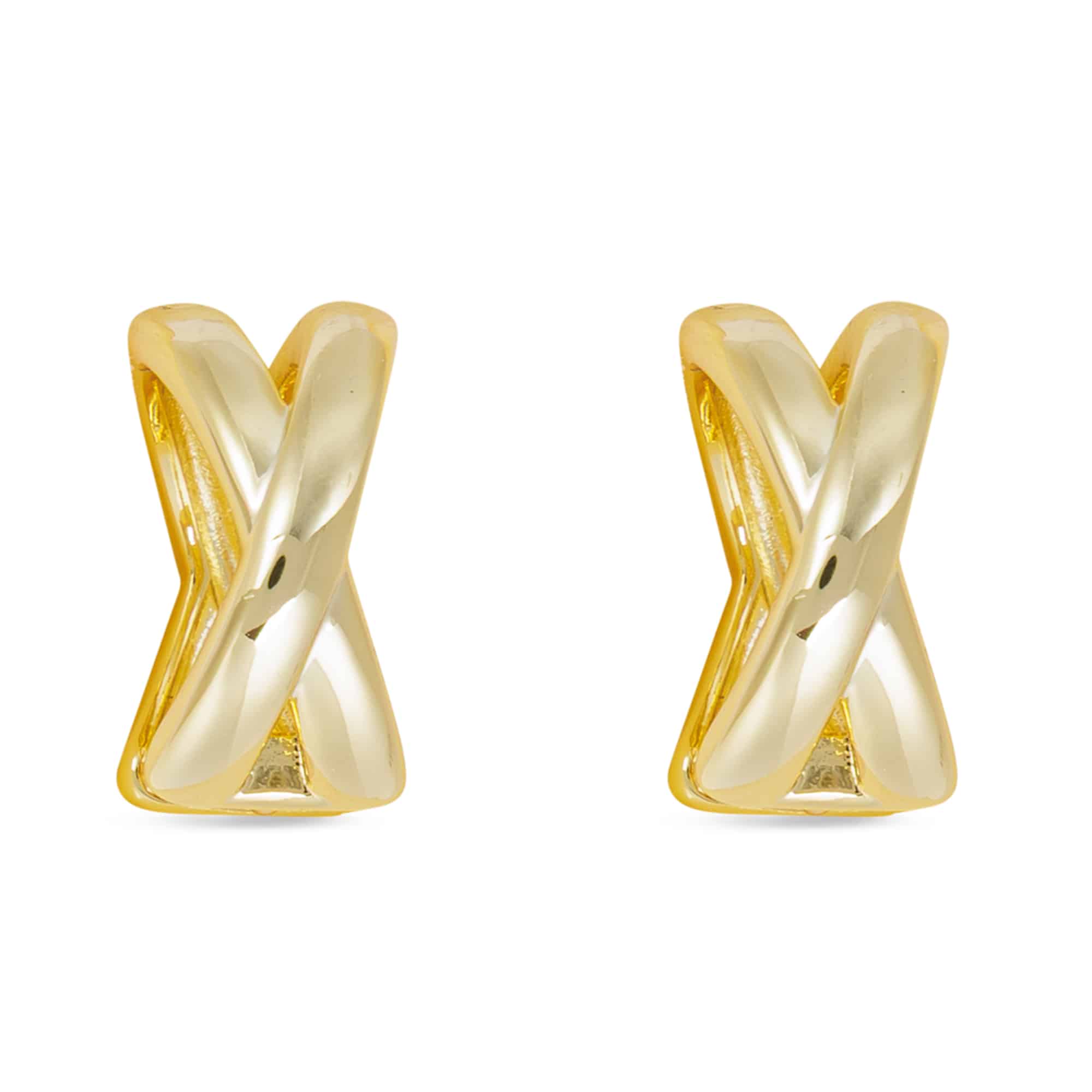 Gold Polished Crisscross Hoop Earrings
