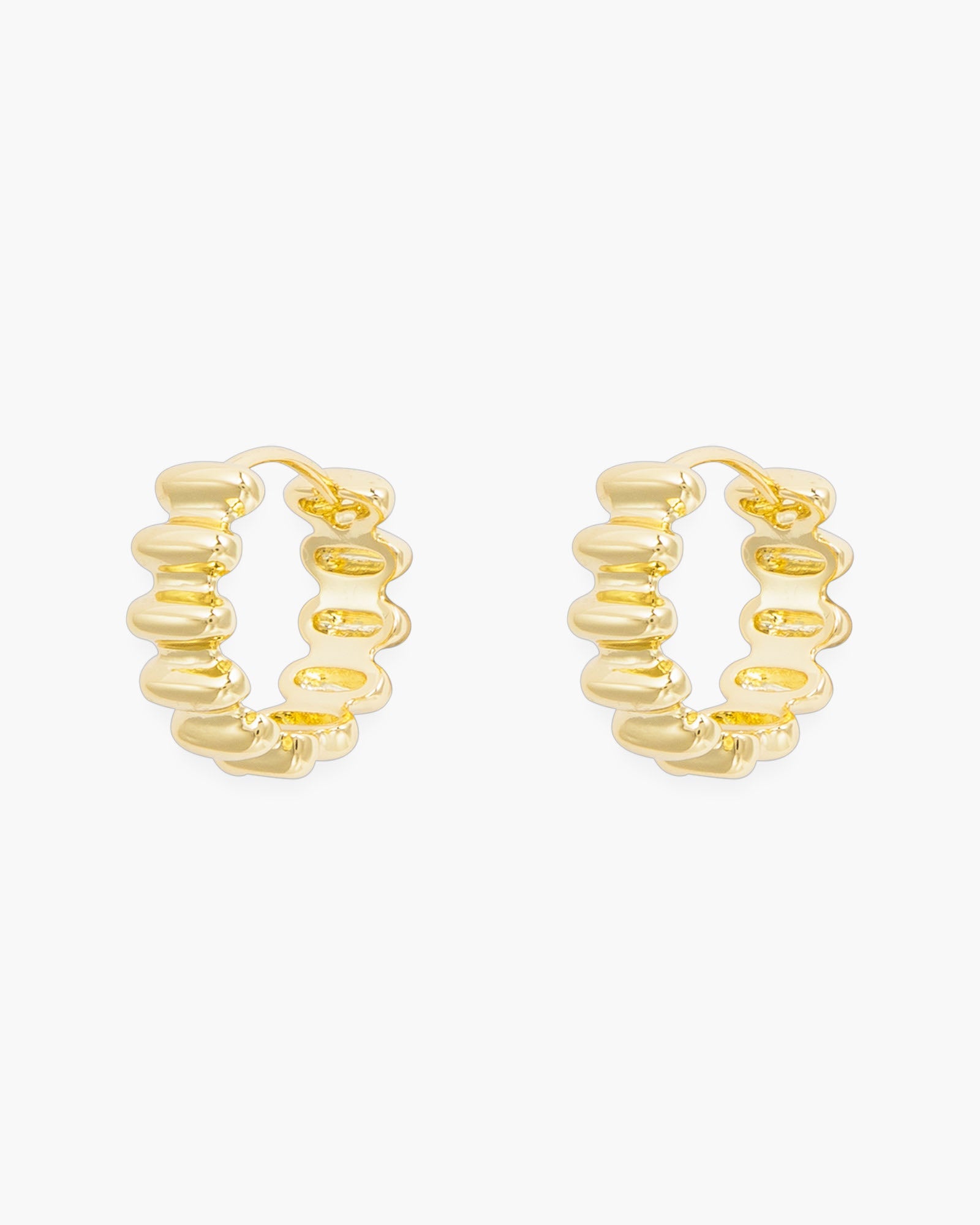 Gold Polished Ribbed Small Hoop Earrings