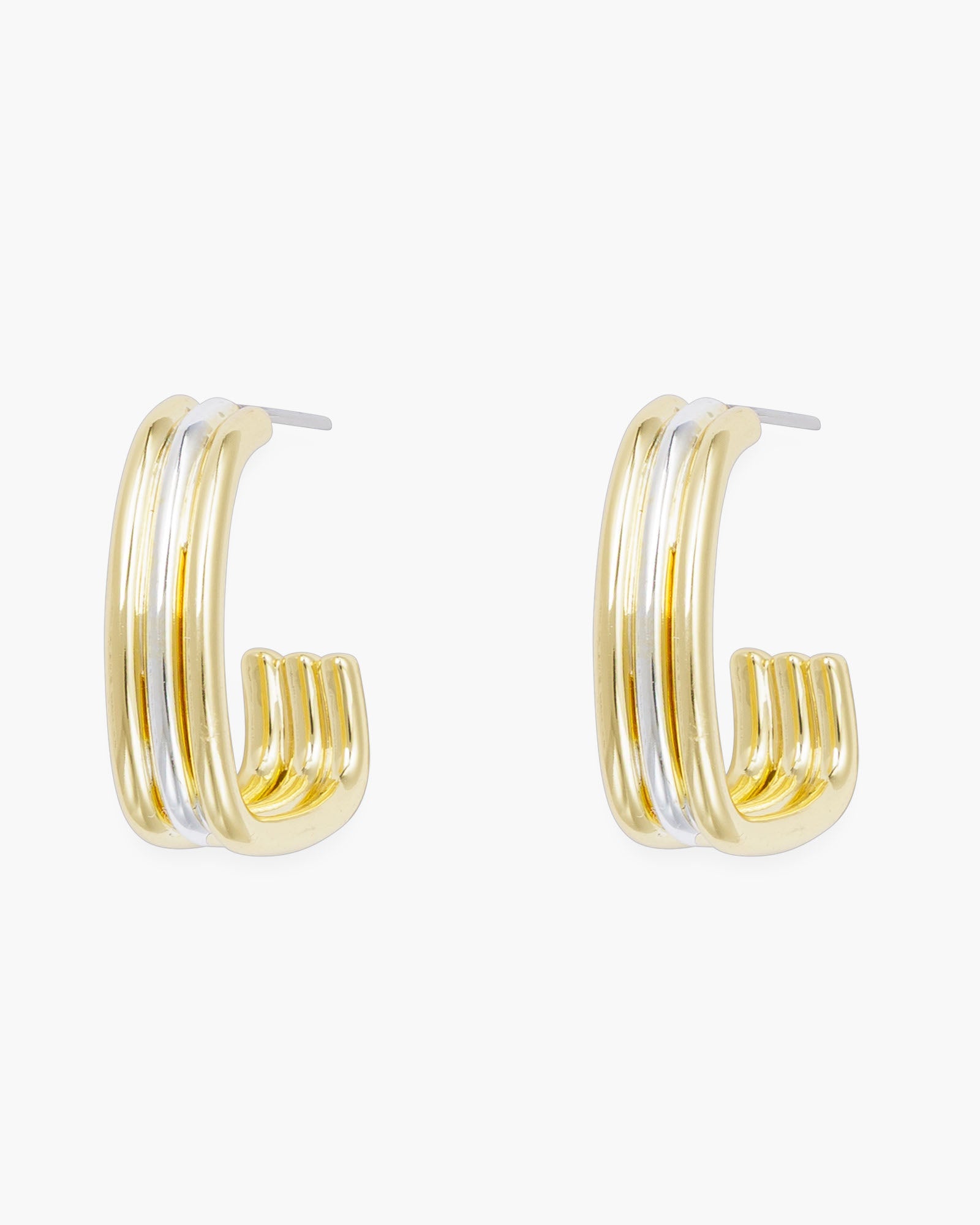 Gold and Silver Polished Rectangle Hoop Earrings
