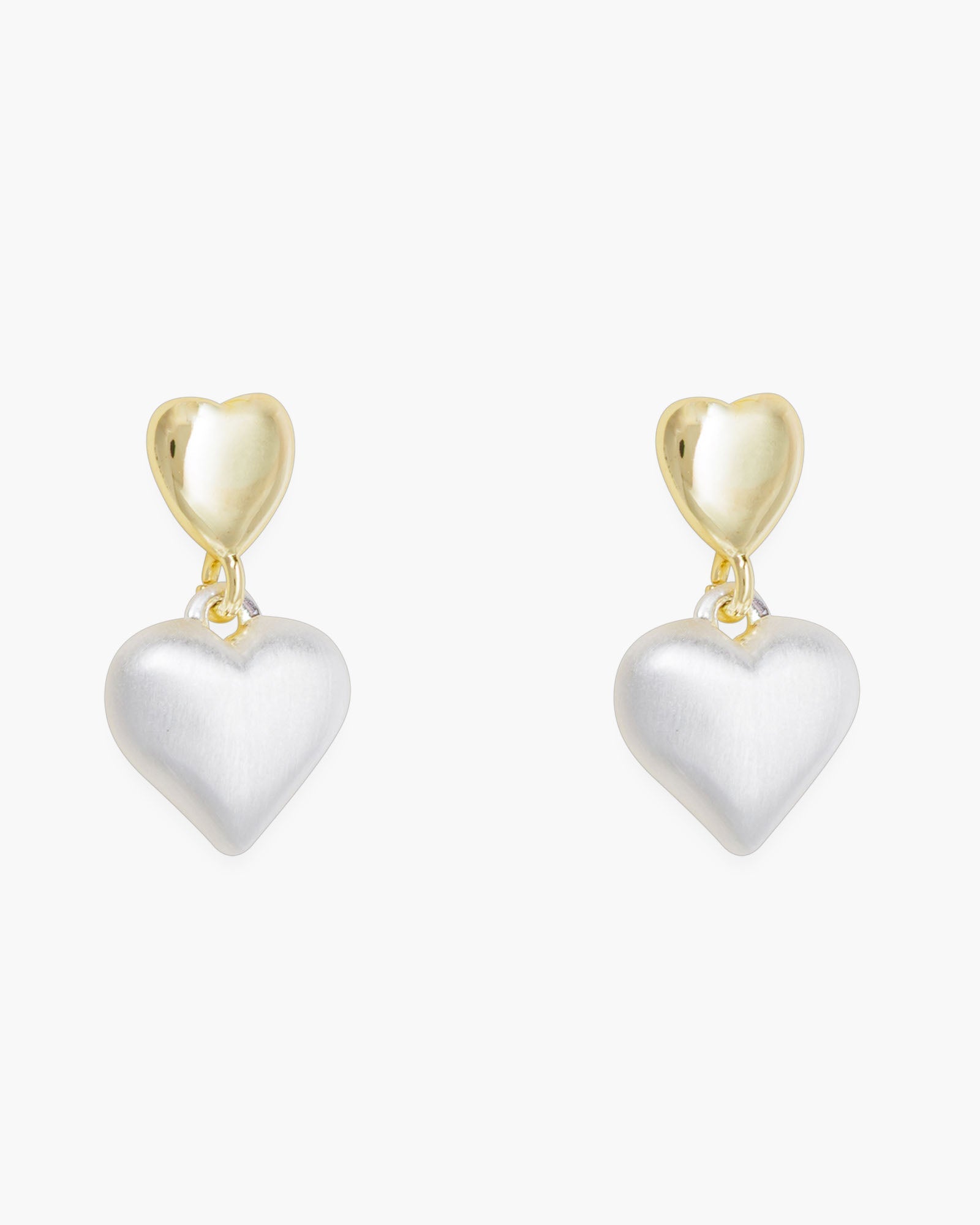 Gold and Silver Polished and Matte Mixed Heart Drop Earrings