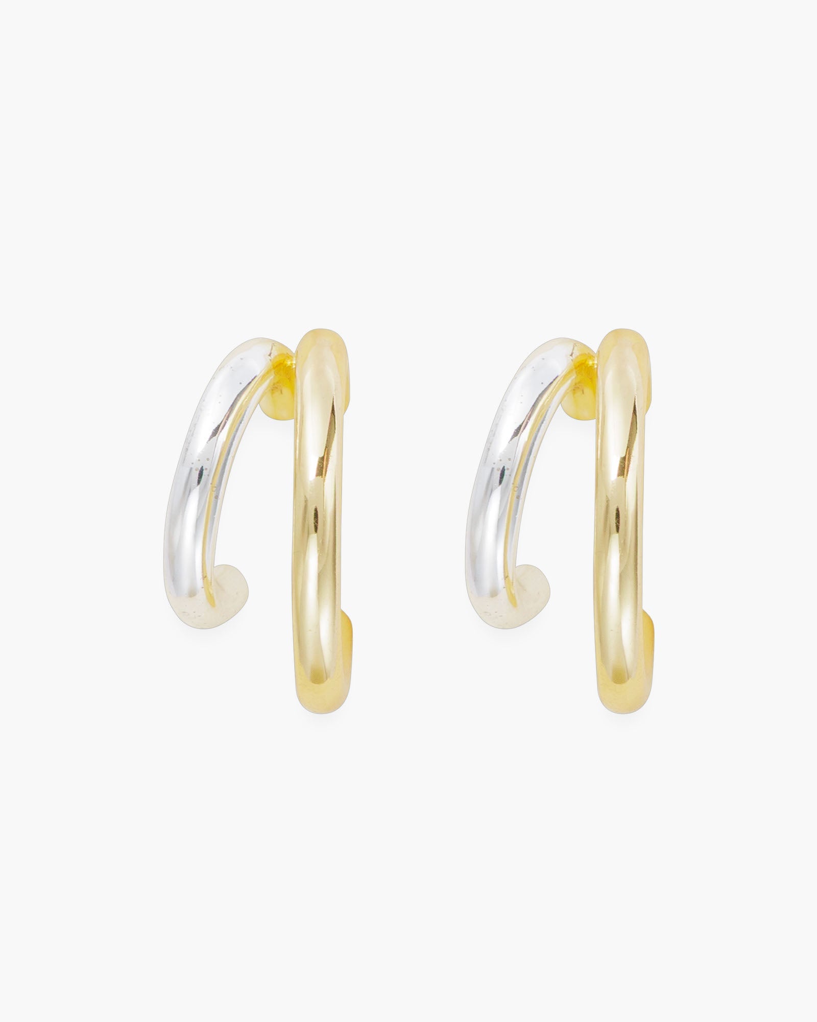 Gold and Silver Polished Double Hoop Earrings
