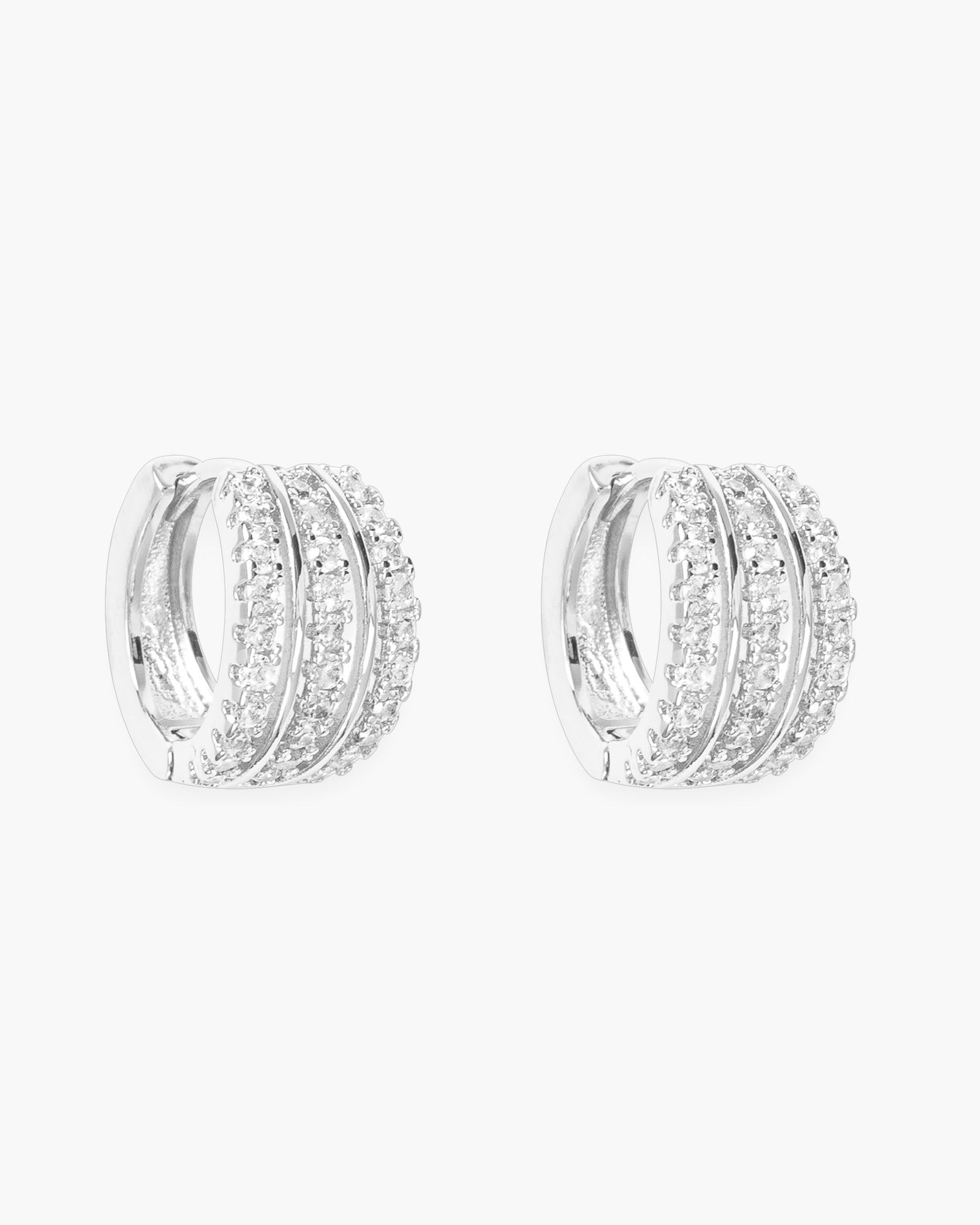 CZ Triple Row Huggie Hoop Earrings