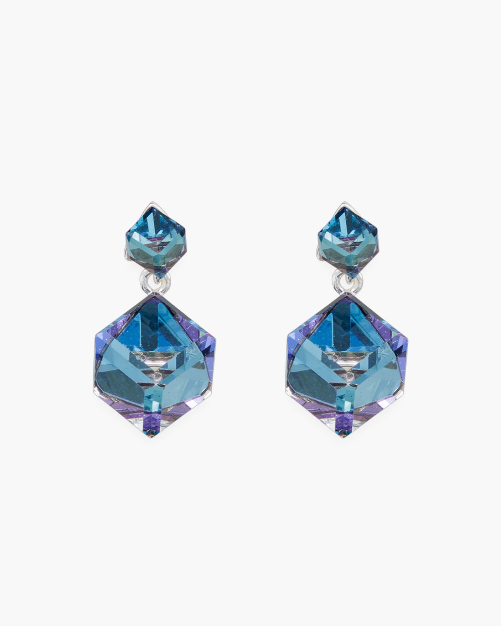 Blue CZ Square Drop Earrings