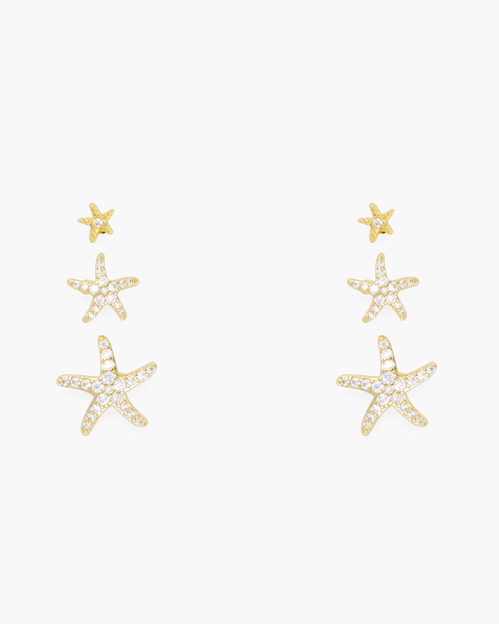 Gold CZ Starfish Trio Earrings