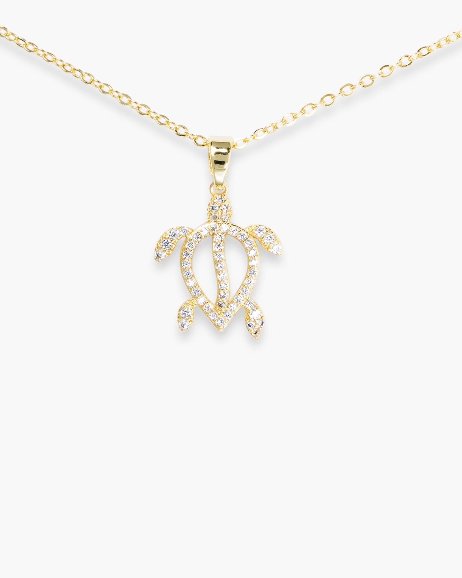 Gold CZ Framed Sea Turtle Necklace