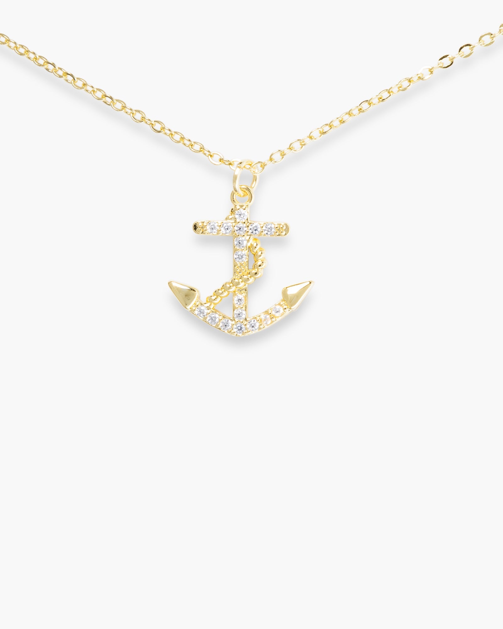 Gold CZ Medium Anchor Necklace