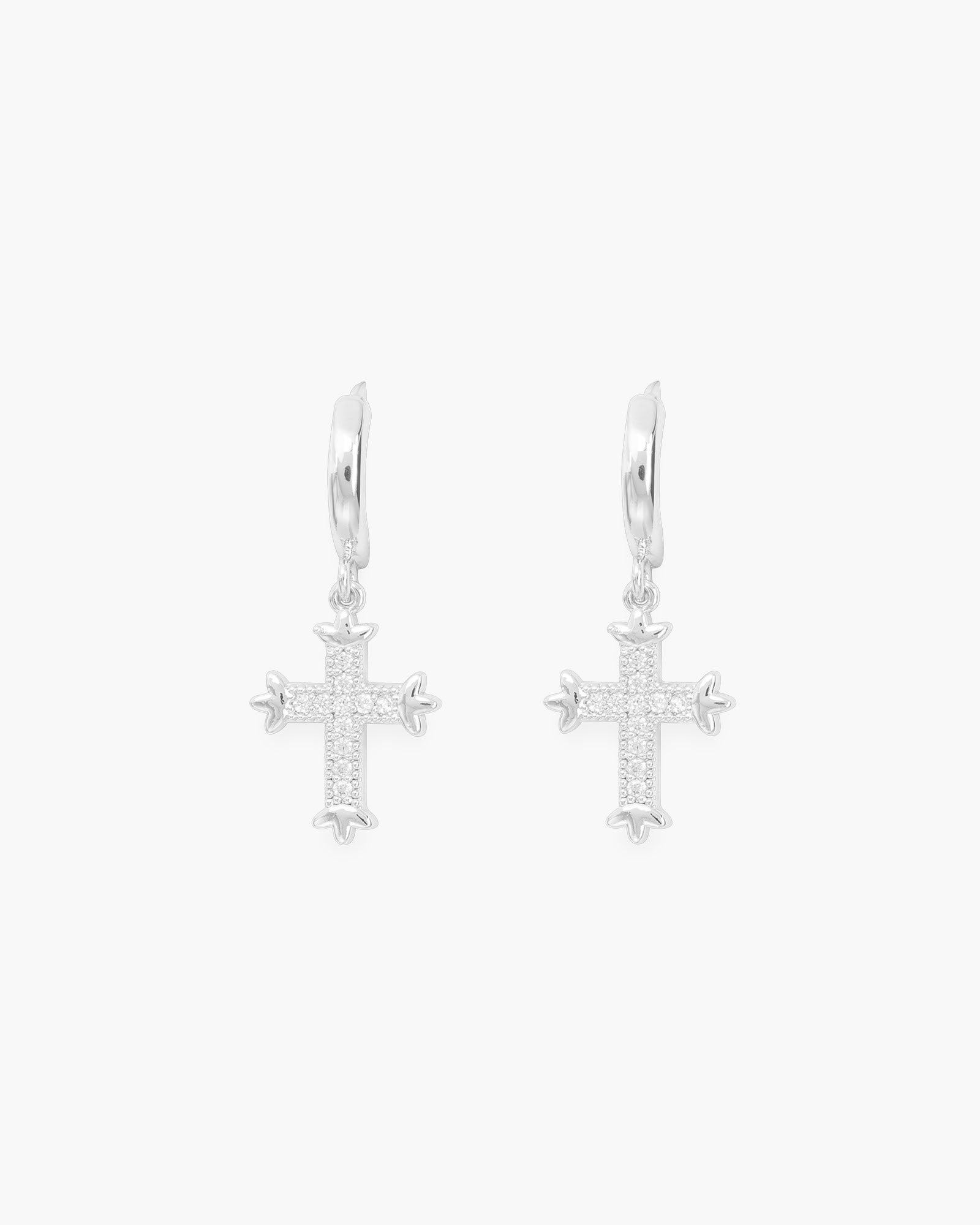 CZ Hoop Small Vintage Cross Earrings