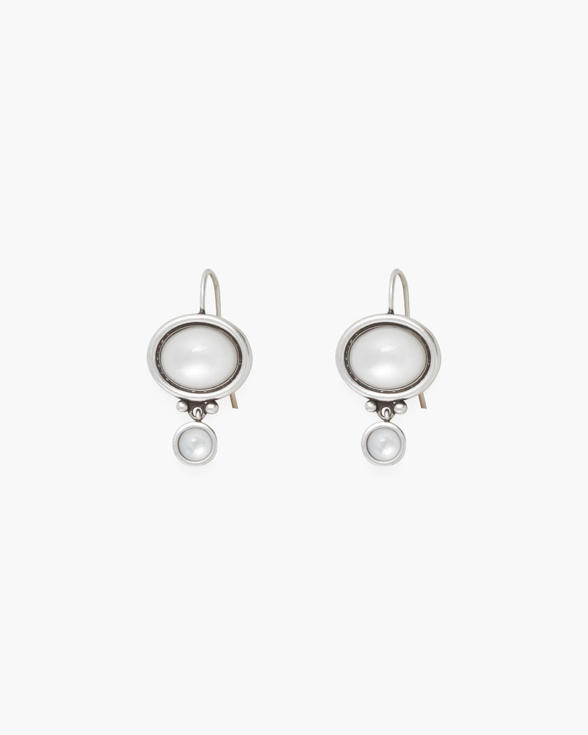 Silver Hinged Double Stone Earrings