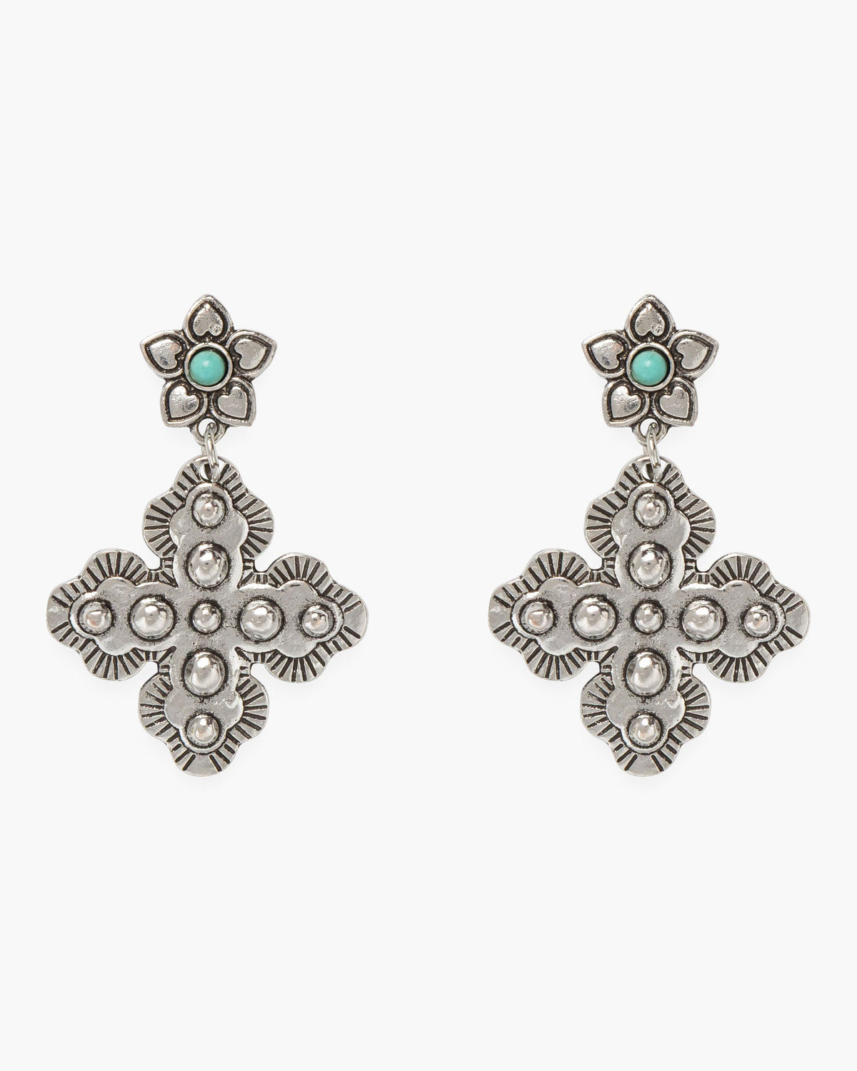 Silver Southwestern Cross Drop Earrings