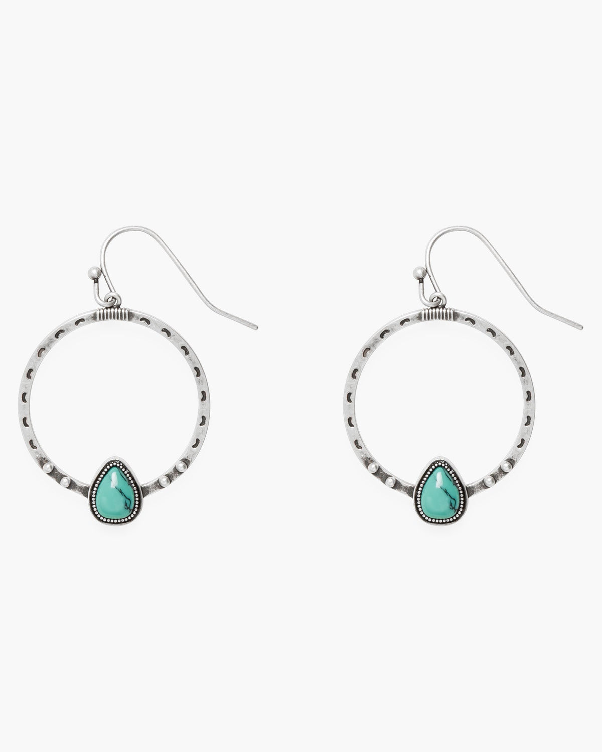 Silver Circle Earring with Centered Tear Drop